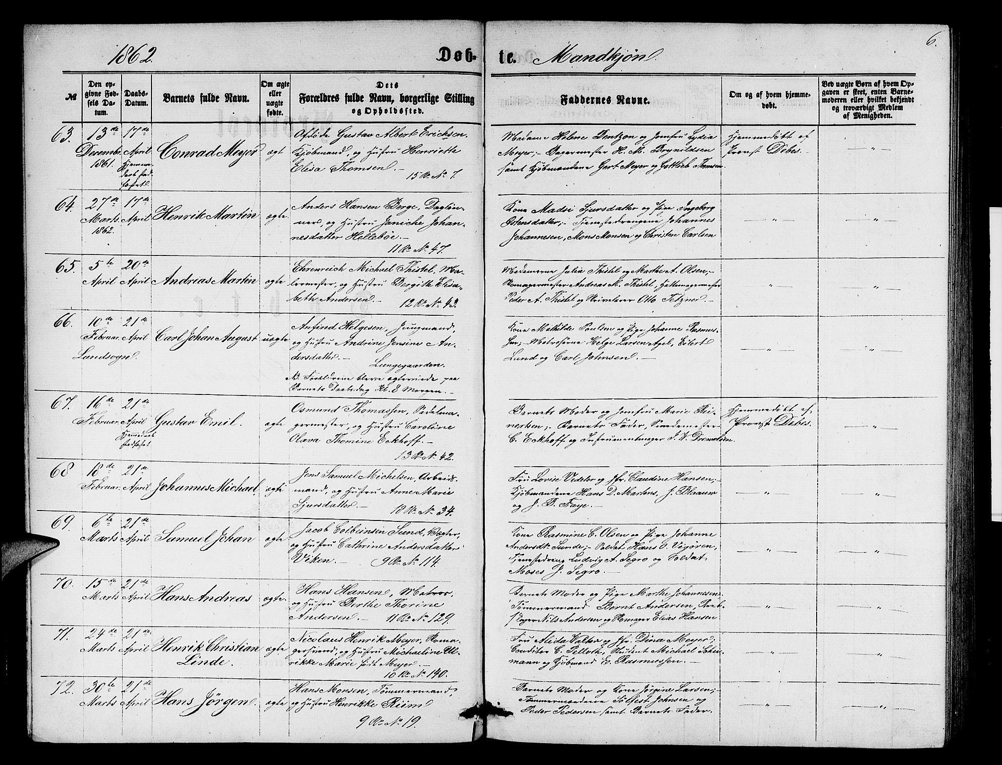Domkirken sokneprestembete, SAB/A-74801/H/Hab/L0012: Parish register (copy) no. B 5, 1862-1869, p. 6