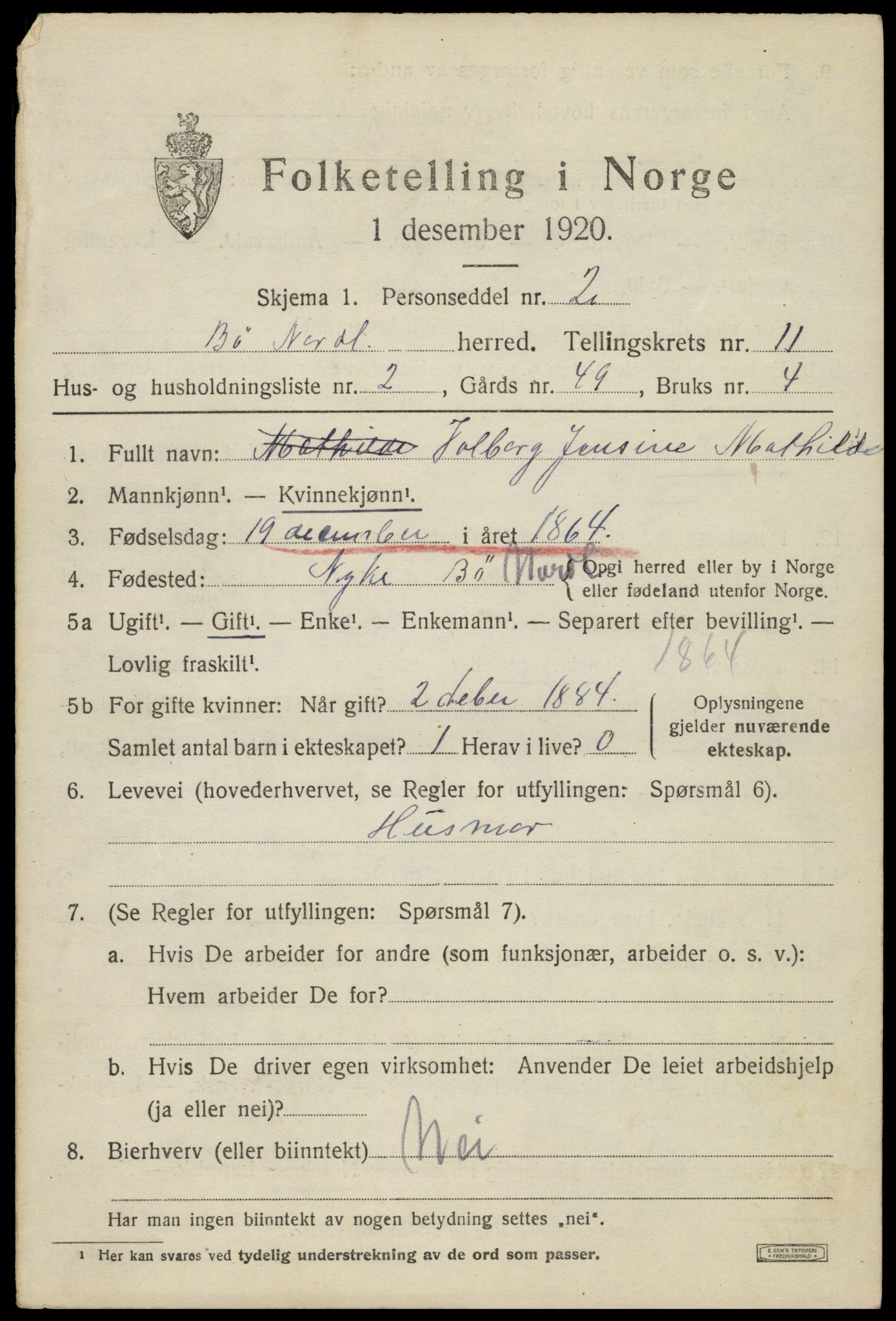 SAT, 1920 census for Bø, 1920, p. 9998