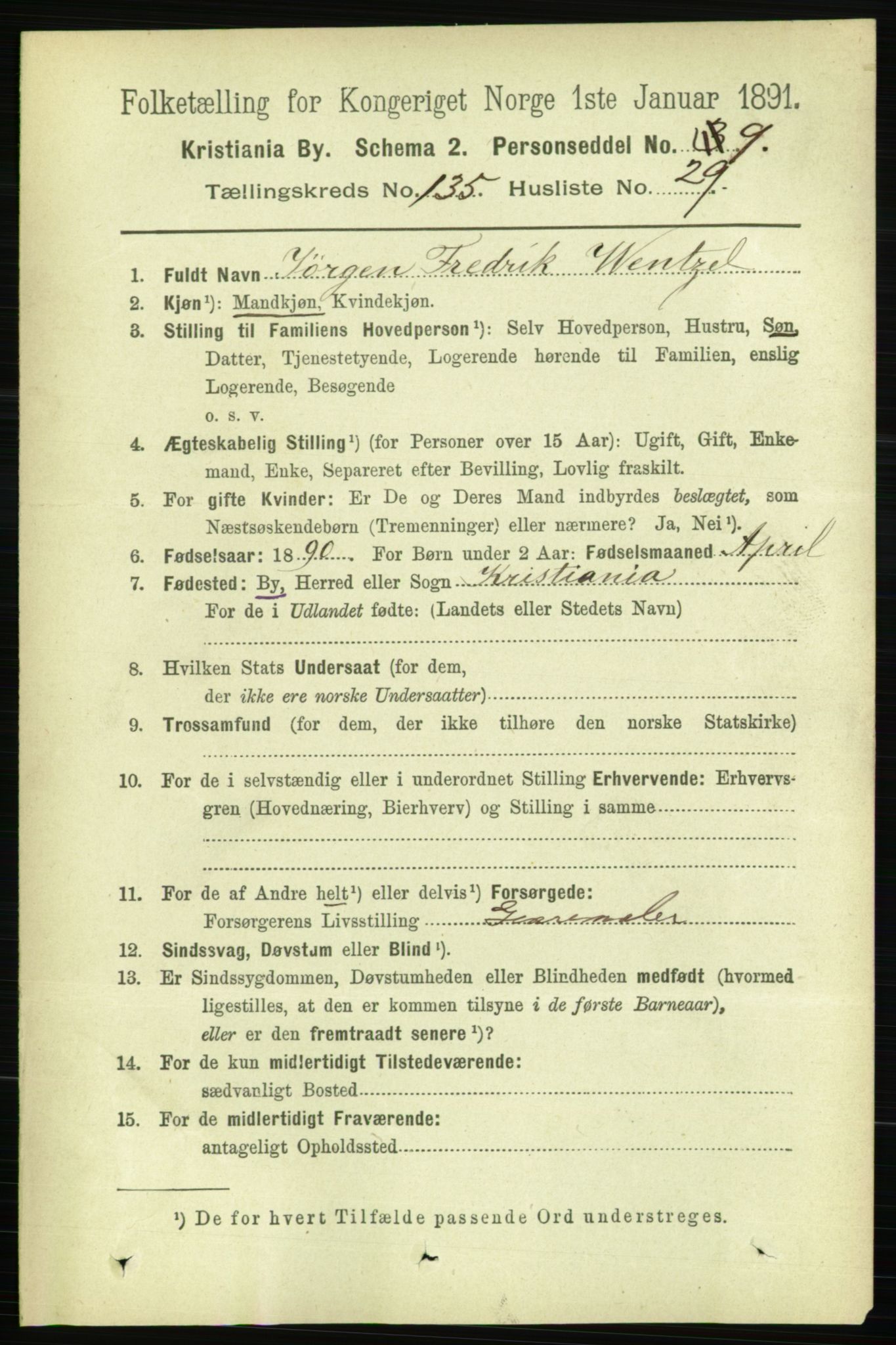 RA, 1891 census for 0301 Kristiania, 1891, p. 74910