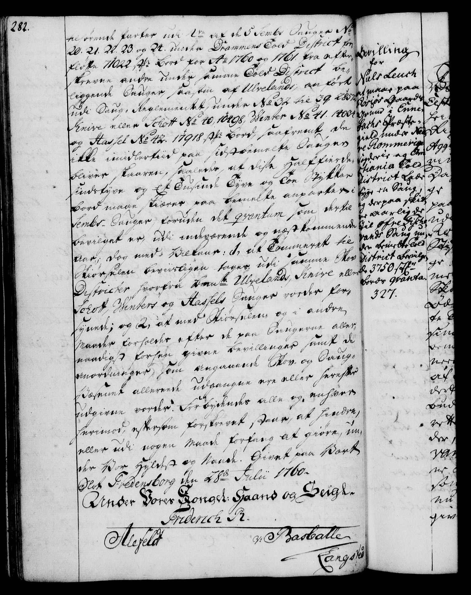 Rentekammeret, Kammerkanselliet, RA/EA-3111/G/Gg/Gga/L0007: Norsk ekspedisjonsprotokoll med register (merket RK 53.7), 1759-1768, p. 282