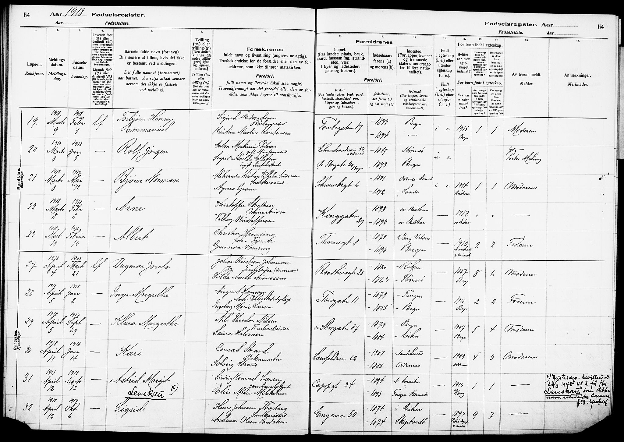Bragernes kirkebøker, AV/SAKO-A-6/J/Ja/L0001: Birth register no. 1, 1916-1922, p. 64