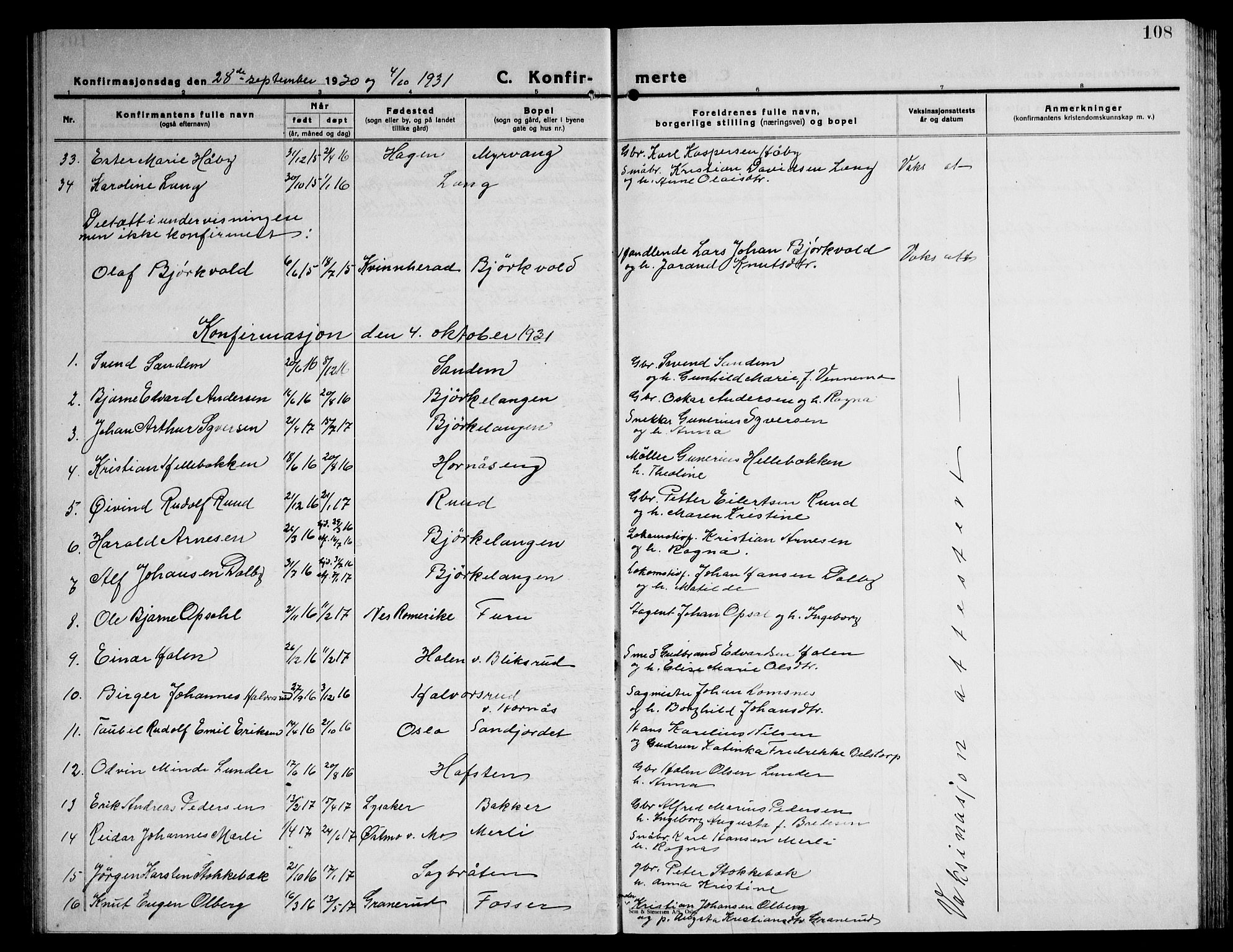 Høland prestekontor Kirkebøker, SAO/A-10346a/G/Ga/L0009: Parish register (copy) no. I 9, 1930-1951, p. 108