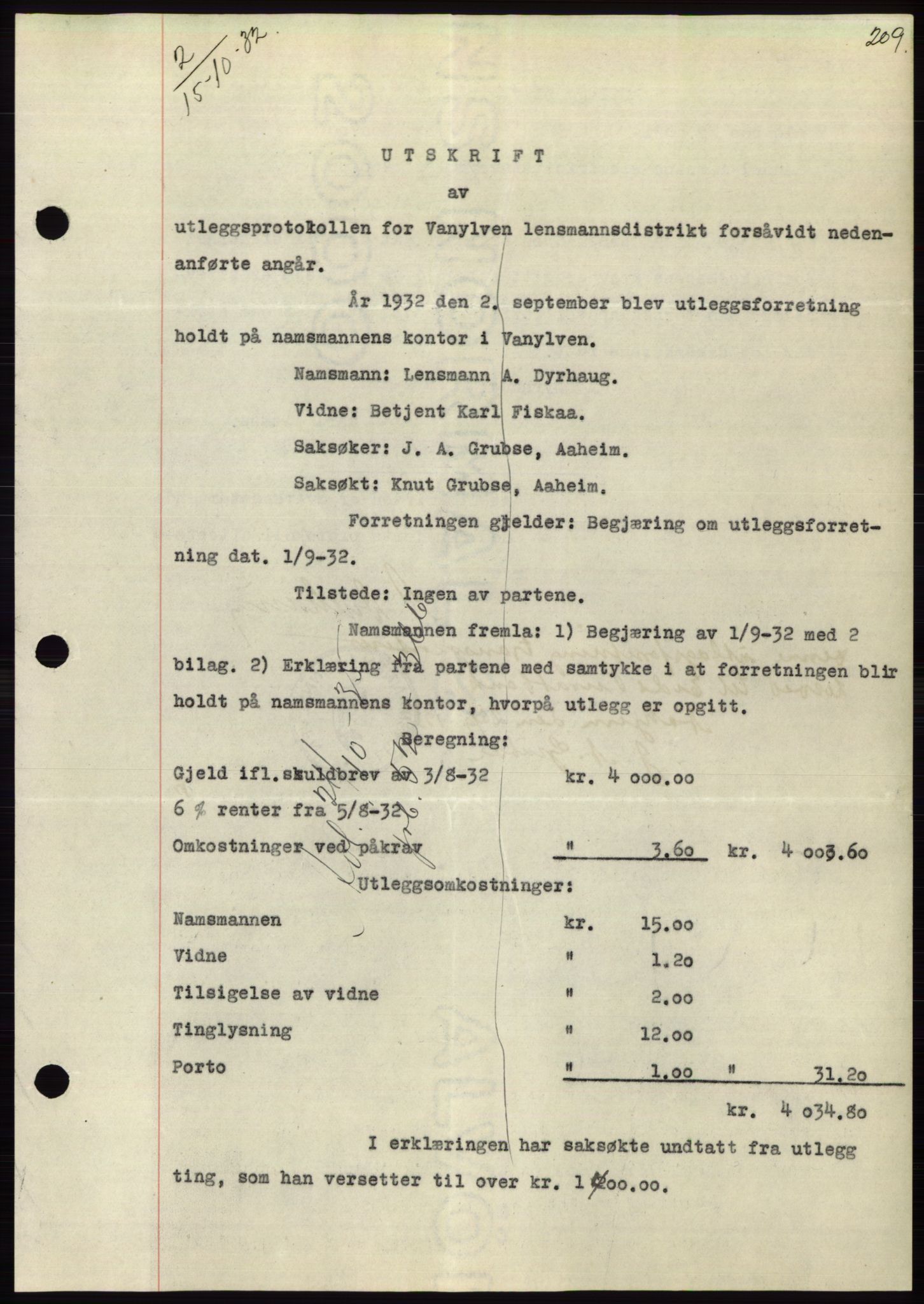 Søre Sunnmøre sorenskriveri, AV/SAT-A-4122/1/2/2C/L0054: Mortgage book no. 48, 1932-1933, Deed date: 15.10.1932