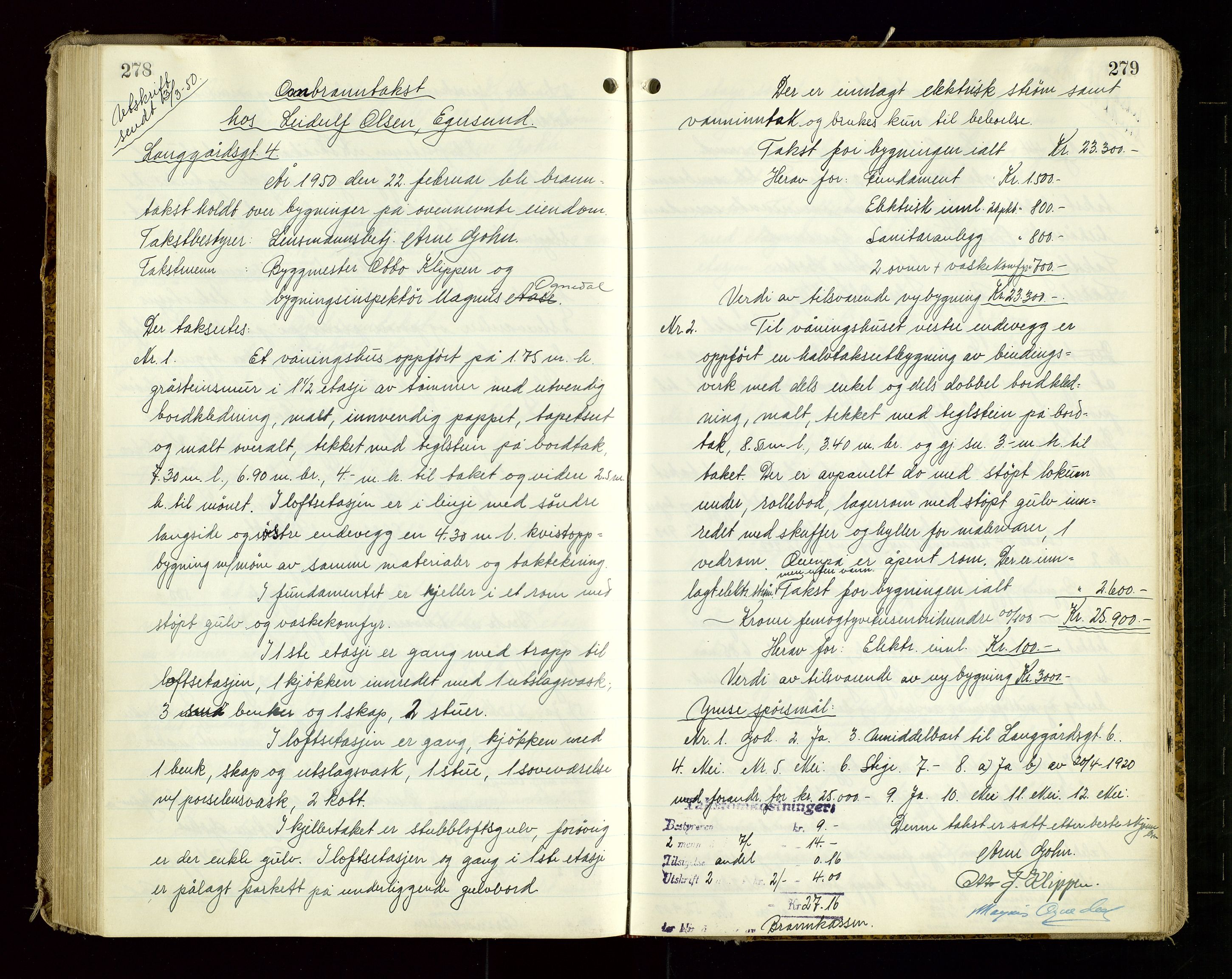 Eigersund lensmannskontor, AV/SAST-A-100171/God/L0013: "Branntakstprotokoll", 1944-1951, p. 278-279