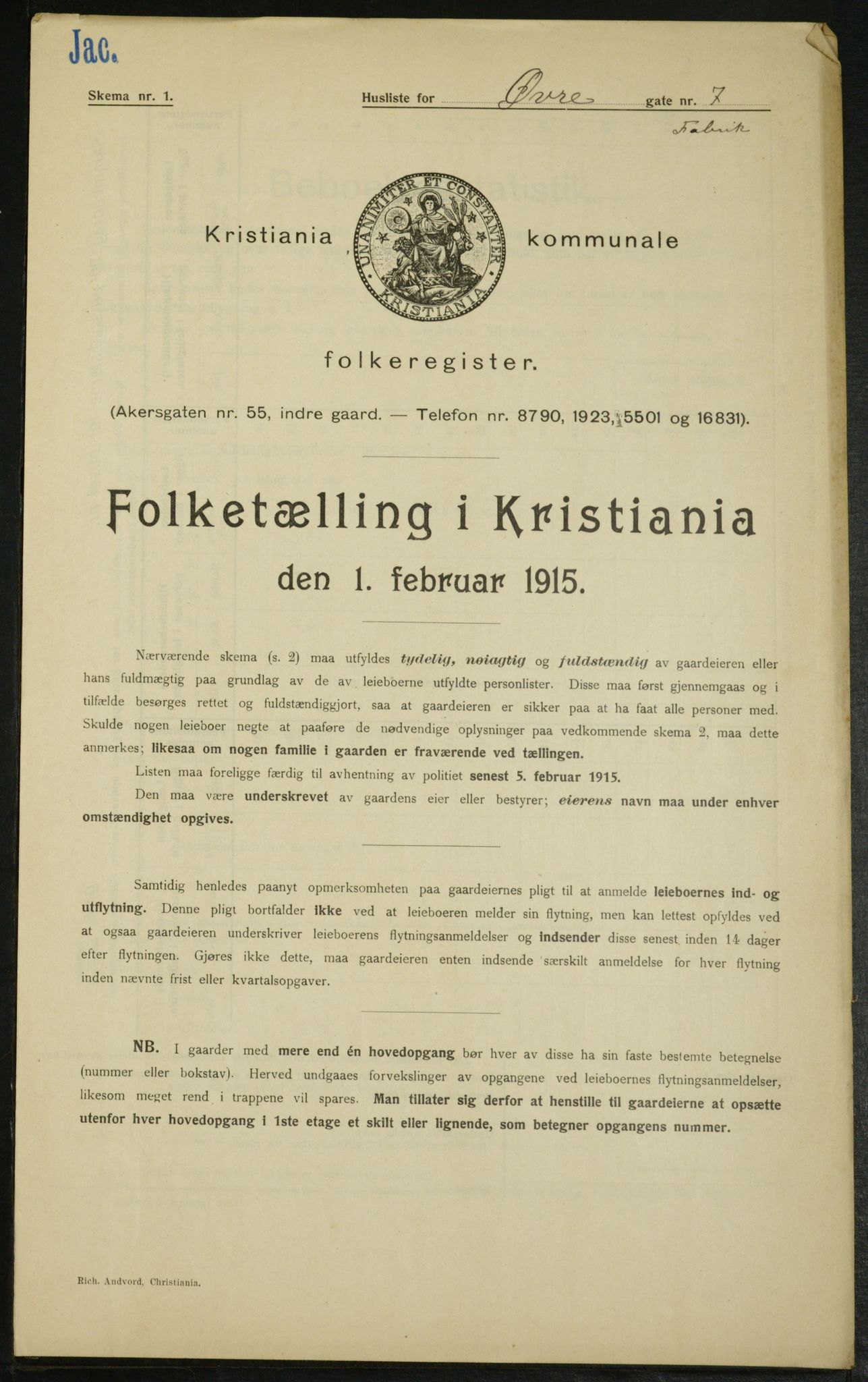 OBA, Municipal Census 1915 for Kristiania, 1915, p. 130460