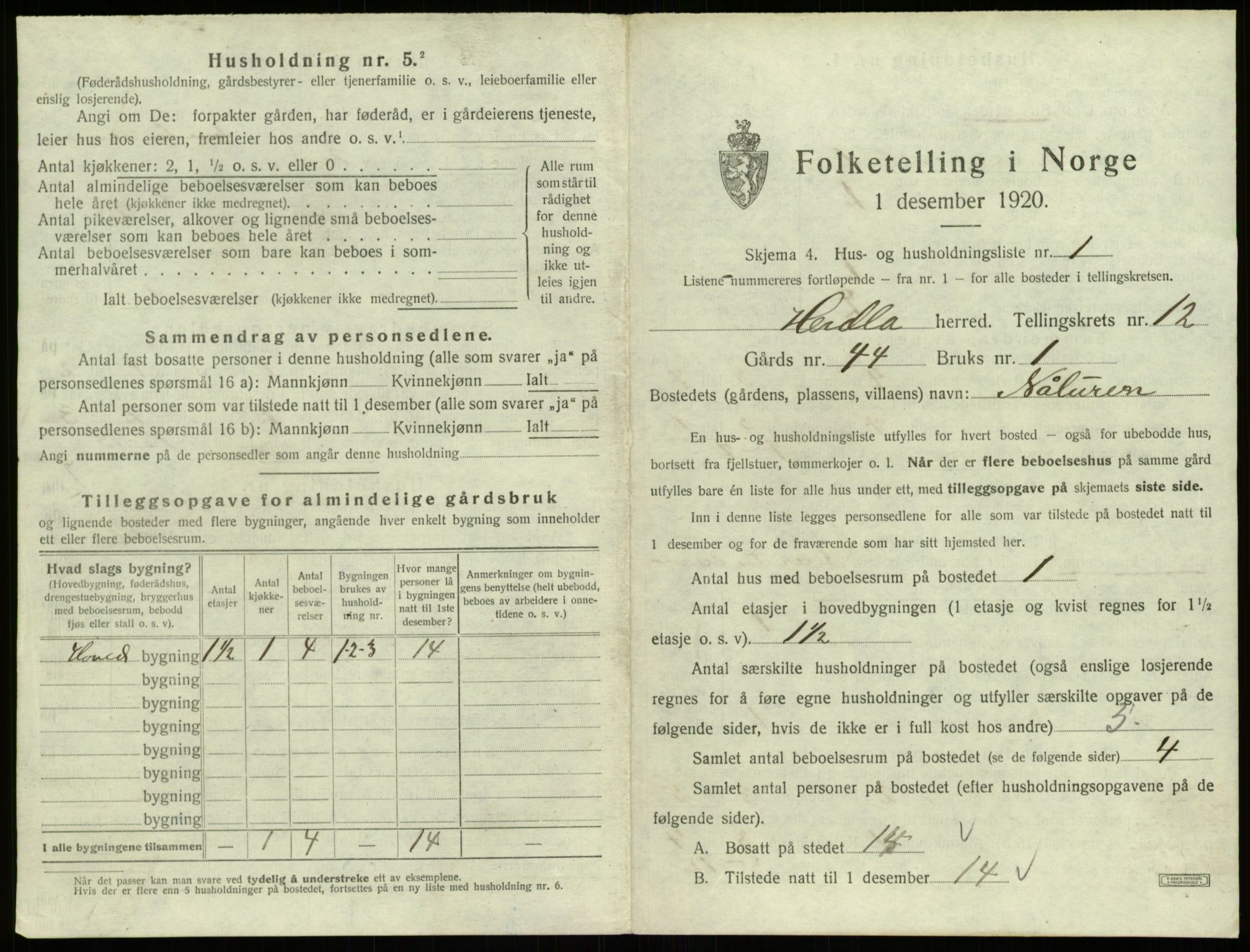 SAB, 1920 census for Herdla, 1920, p. 1093