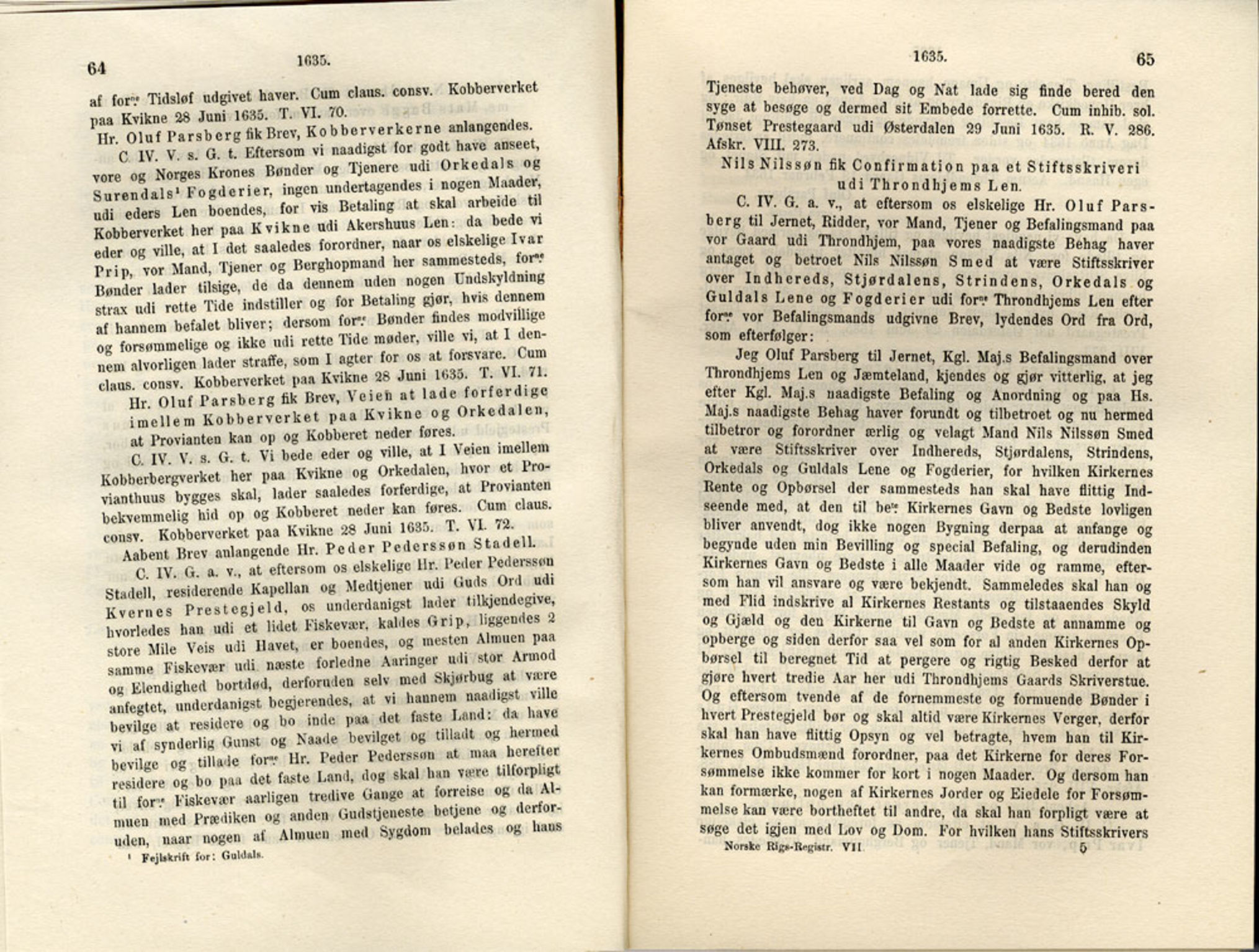 Publikasjoner utgitt av Det Norske Historiske Kildeskriftfond, PUBL/-/-/-: Norske Rigs-Registranter, bind 7, 1635-1640, p. 64-65