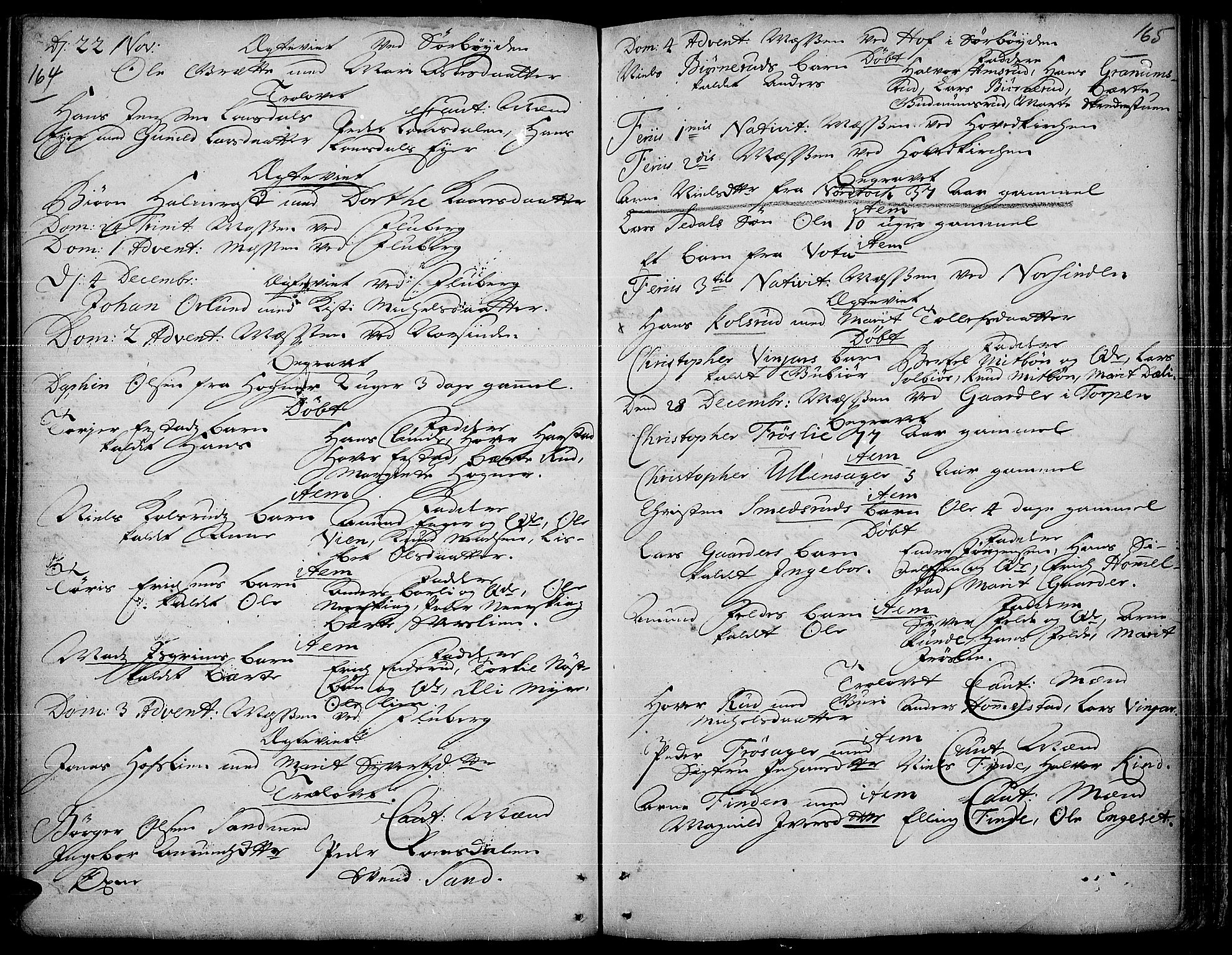 Land prestekontor, AV/SAH-PREST-120/H/Ha/Haa/L0001: Parish register (official) no. 1, 1708-1732, p. 164-165