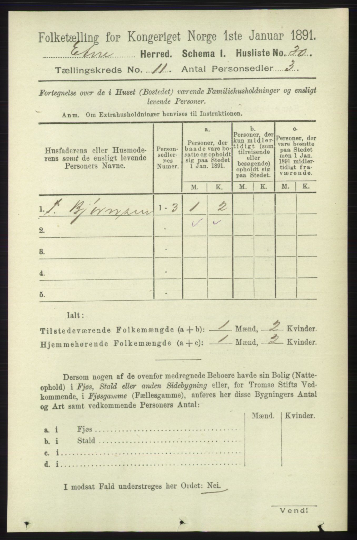 RA, 1891 census for 1211 Etne, 1891, p. 2232