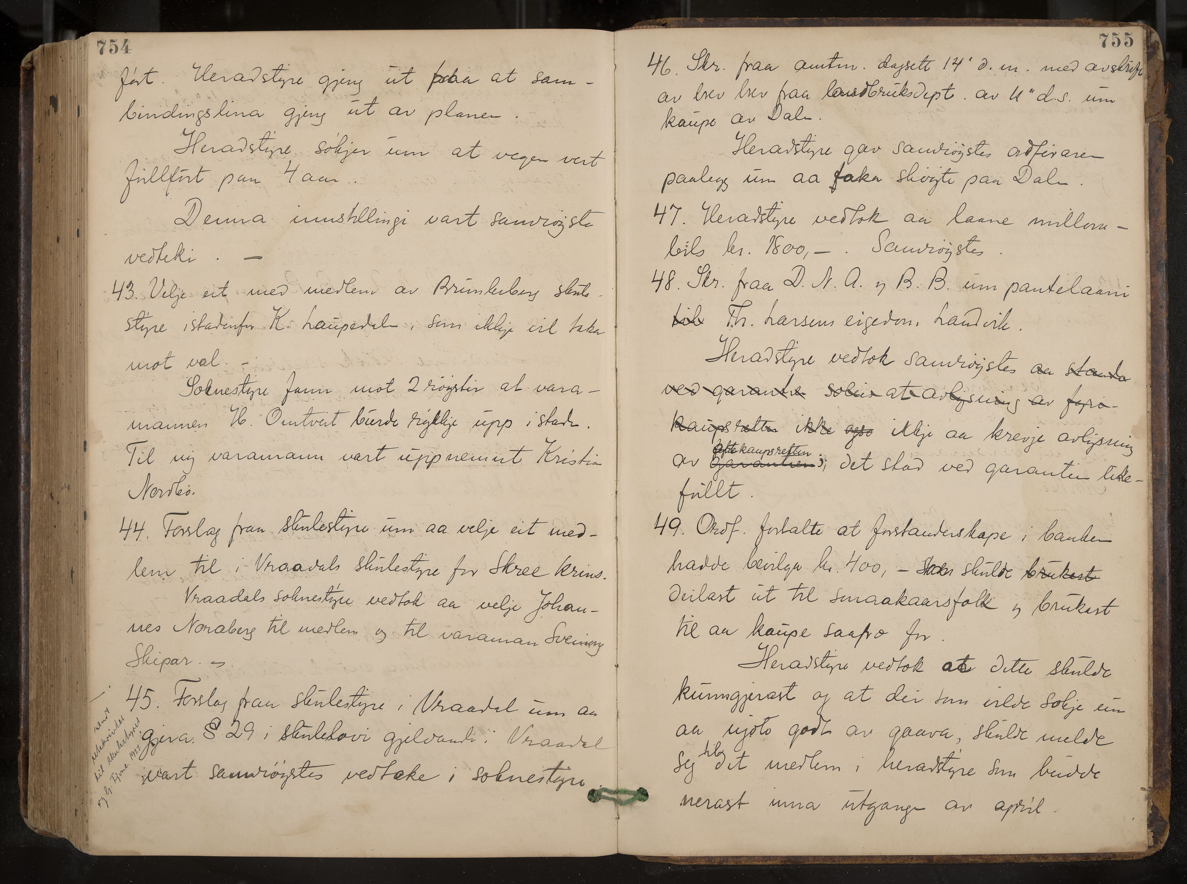 Kviteseid formannskap og sentraladministrasjon, IKAK/0829021/A/Aa/L0004: Møtebok, 1896-1911, p. 754-755