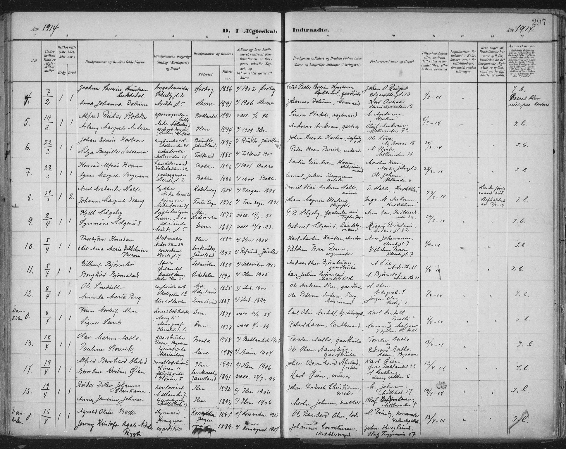 Ministerialprotokoller, klokkerbøker og fødselsregistre - Sør-Trøndelag, SAT/A-1456/603/L0167: Parish register (official) no. 603A06, 1896-1932, p. 297