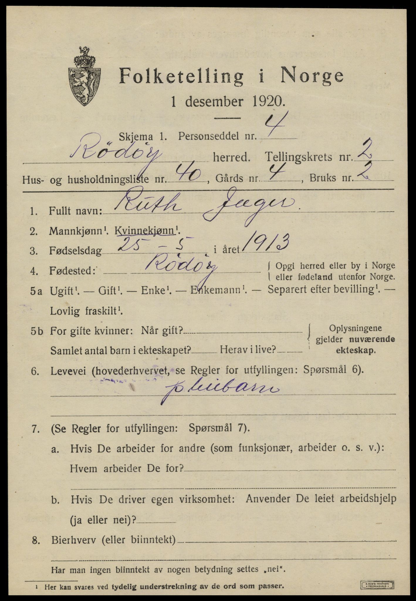 SAT, 1920 census for Rødøy, 1920, p. 2120