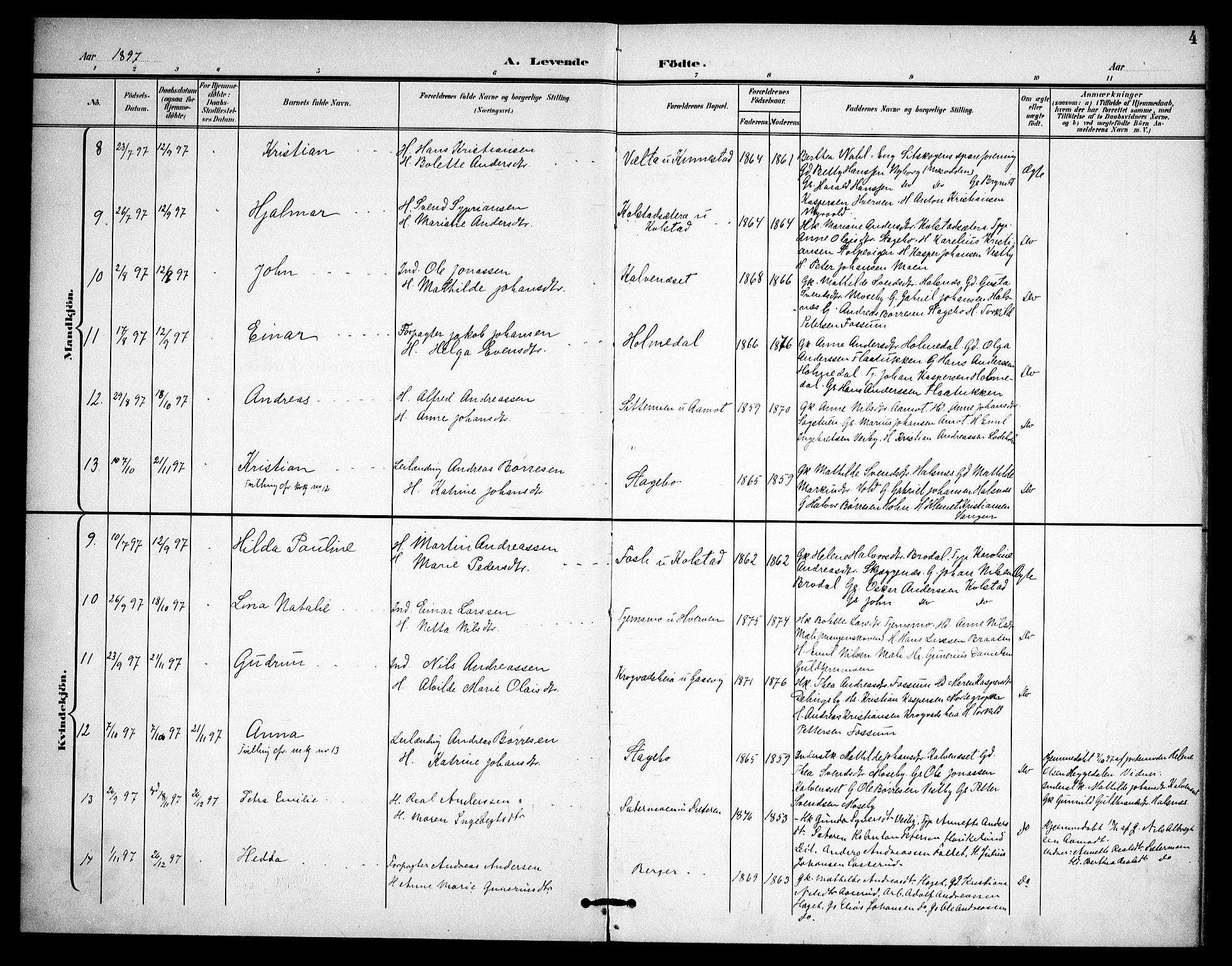 Høland prestekontor Kirkebøker, AV/SAO-A-10346a/F/Fc/L0003: Parish register (official) no. III 3, 1897-1911, p. 4