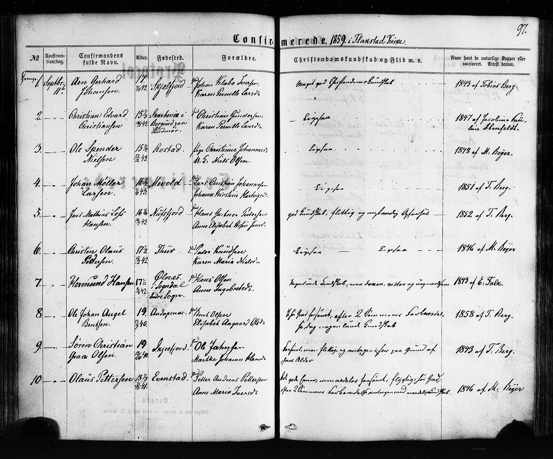 Ministerialprotokoller, klokkerbøker og fødselsregistre - Nordland, SAT/A-1459/885/L1203: Parish register (official) no. 885A04, 1859-1877, p. 97
