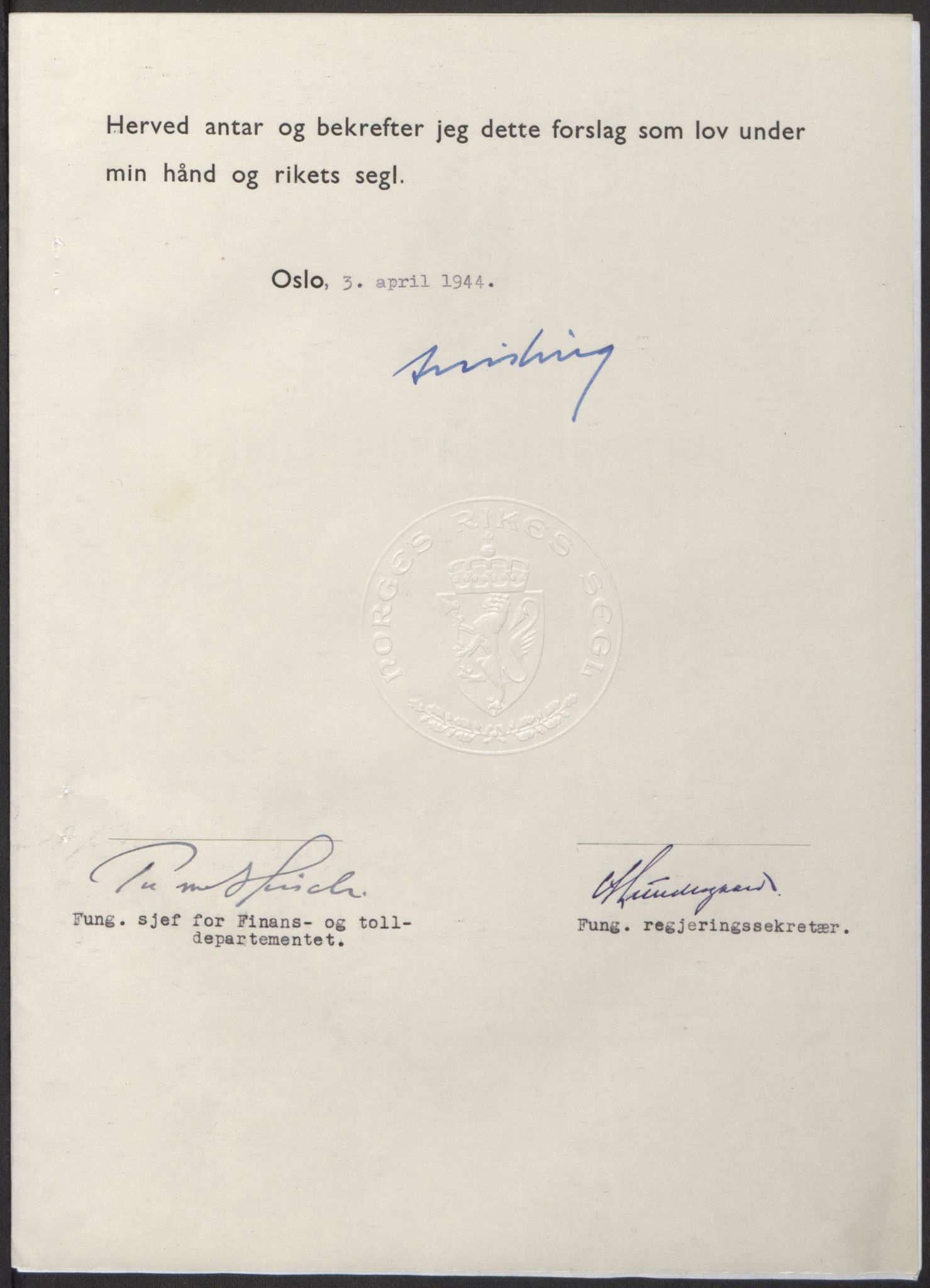 NS-administrasjonen 1940-1945 (Statsrådsekretariatet, de kommisariske statsråder mm), RA/S-4279/D/Db/L0100: Lover, 1944, p. 176