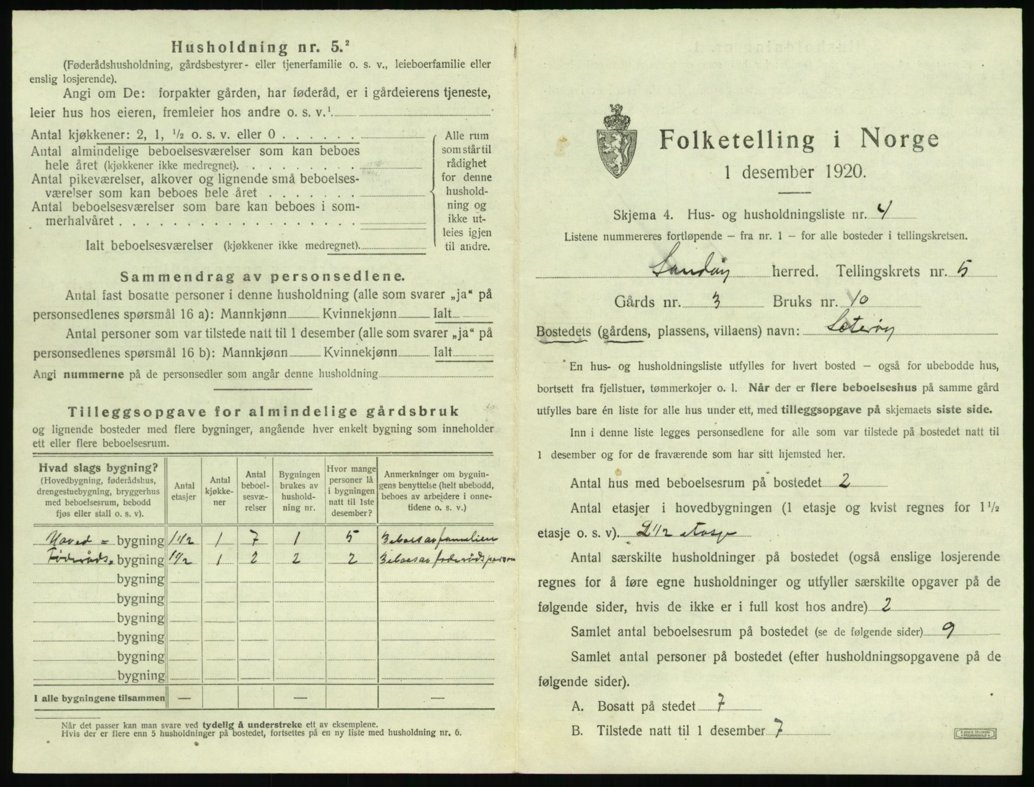 SAT, 1920 census for Sandøy, 1920, p. 248