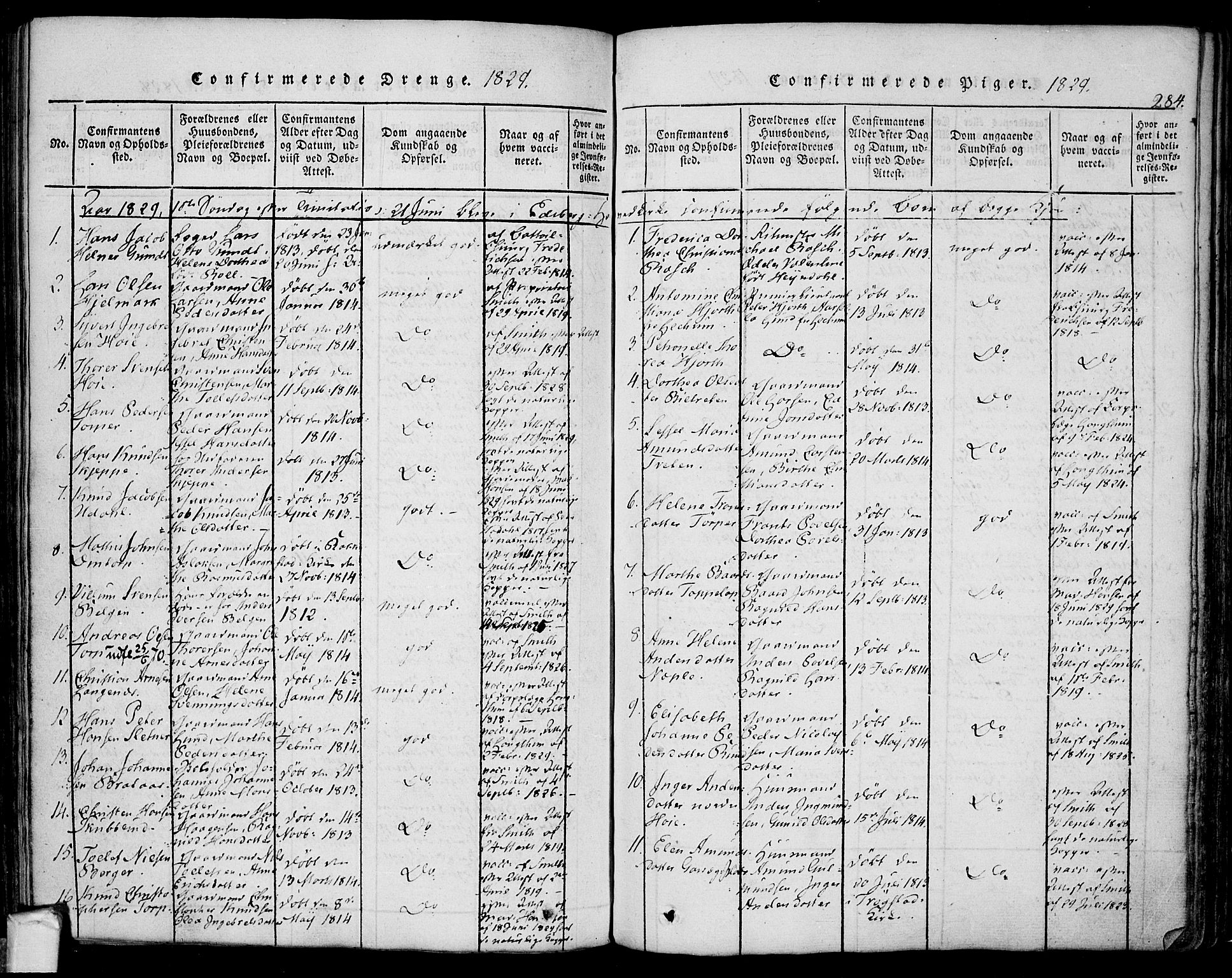 Eidsberg prestekontor Kirkebøker, SAO/A-10905/F/Fa/L0007: Parish register (official) no. I 7, 1814-1832, p. 284