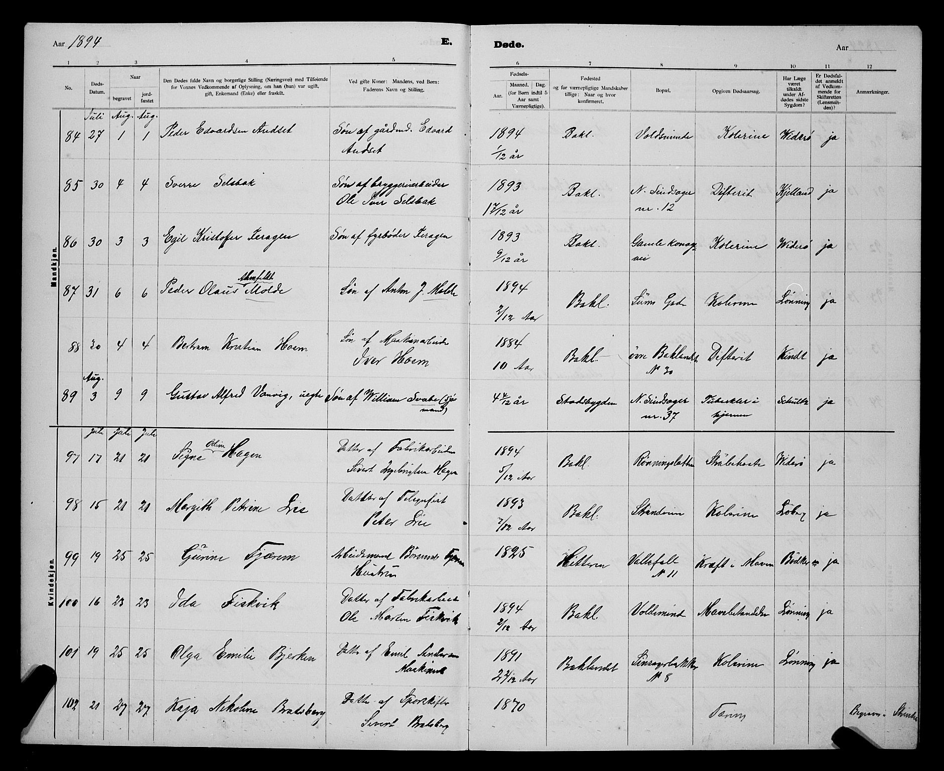 Ministerialprotokoller, klokkerbøker og fødselsregistre - Sør-Trøndelag, AV/SAT-A-1456/604/L0224: Parish register (copy) no. 604C07, 1894-1898