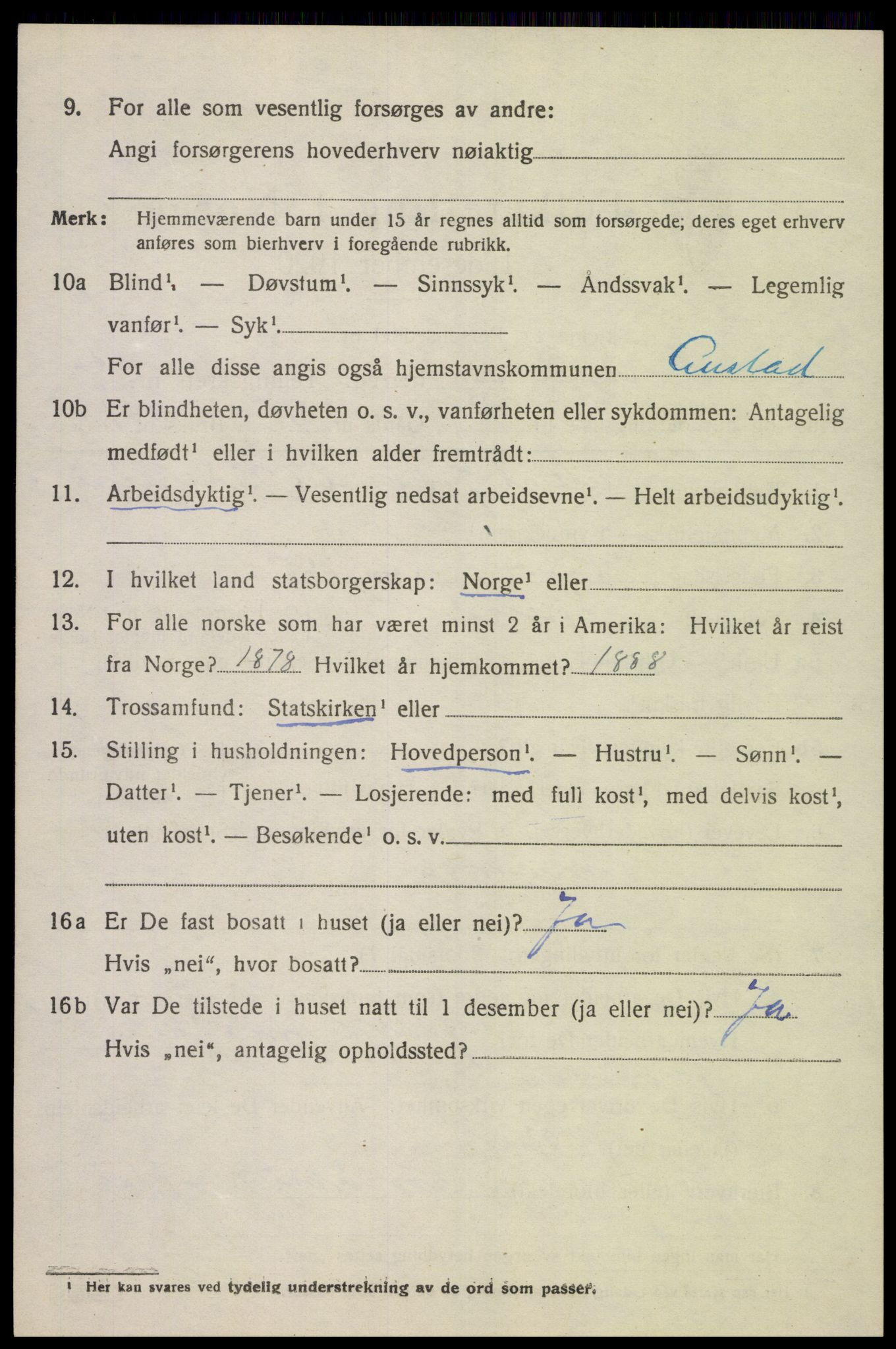 SAK, 1920 census for Austad, 1920, p. 1406