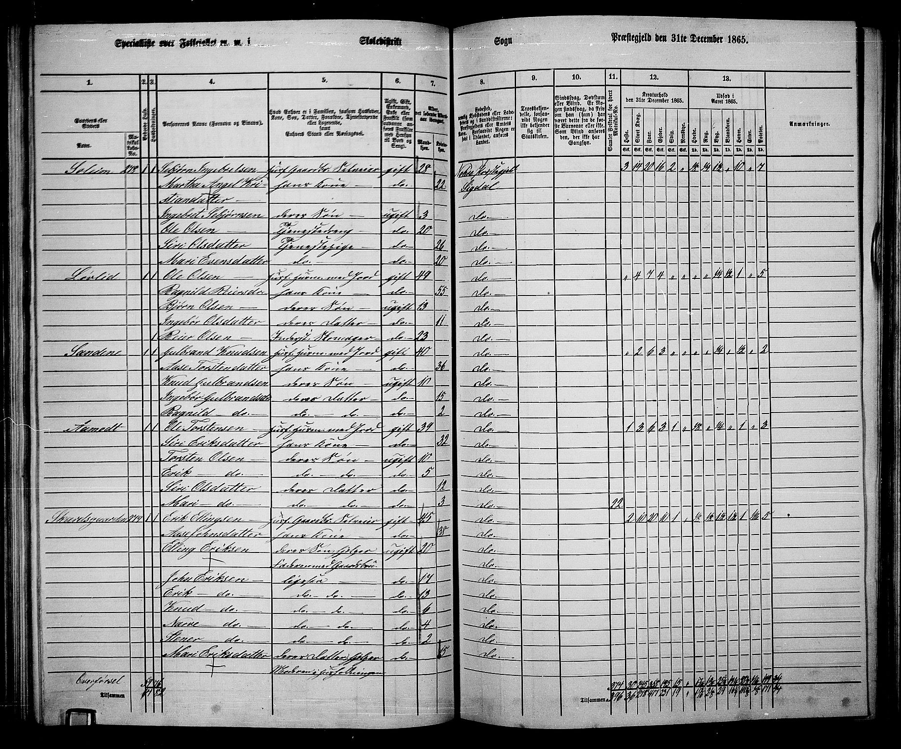 RA, 1865 census for Sigdal, 1865, p. 155