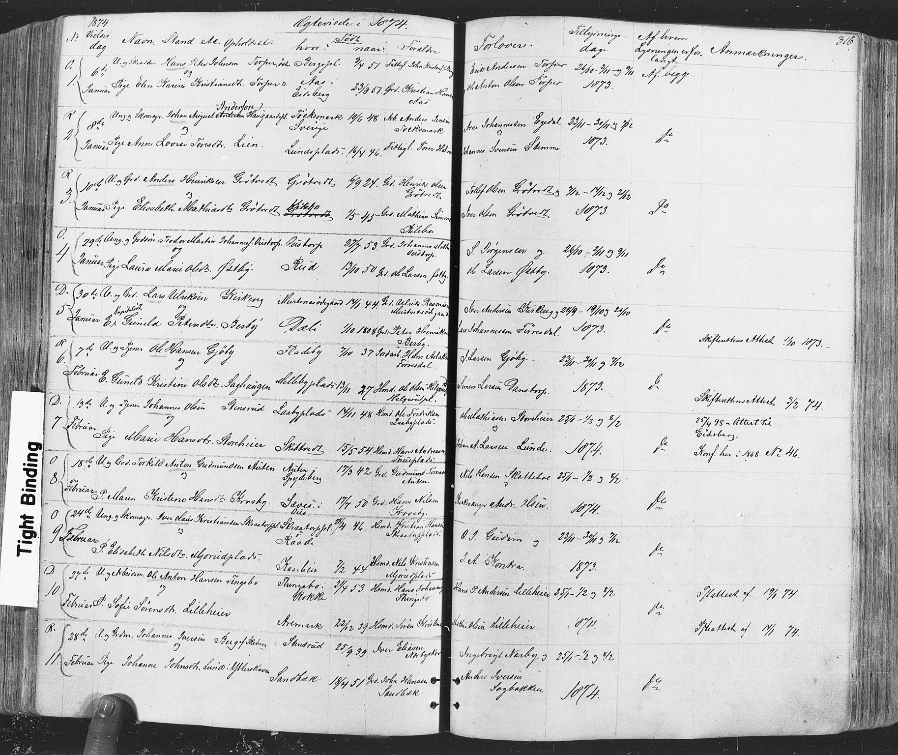Rakkestad prestekontor Kirkebøker, SAO/A-2008/F/Fa/L0011: Parish register (official) no. I 11, 1862-1877, p. 316
