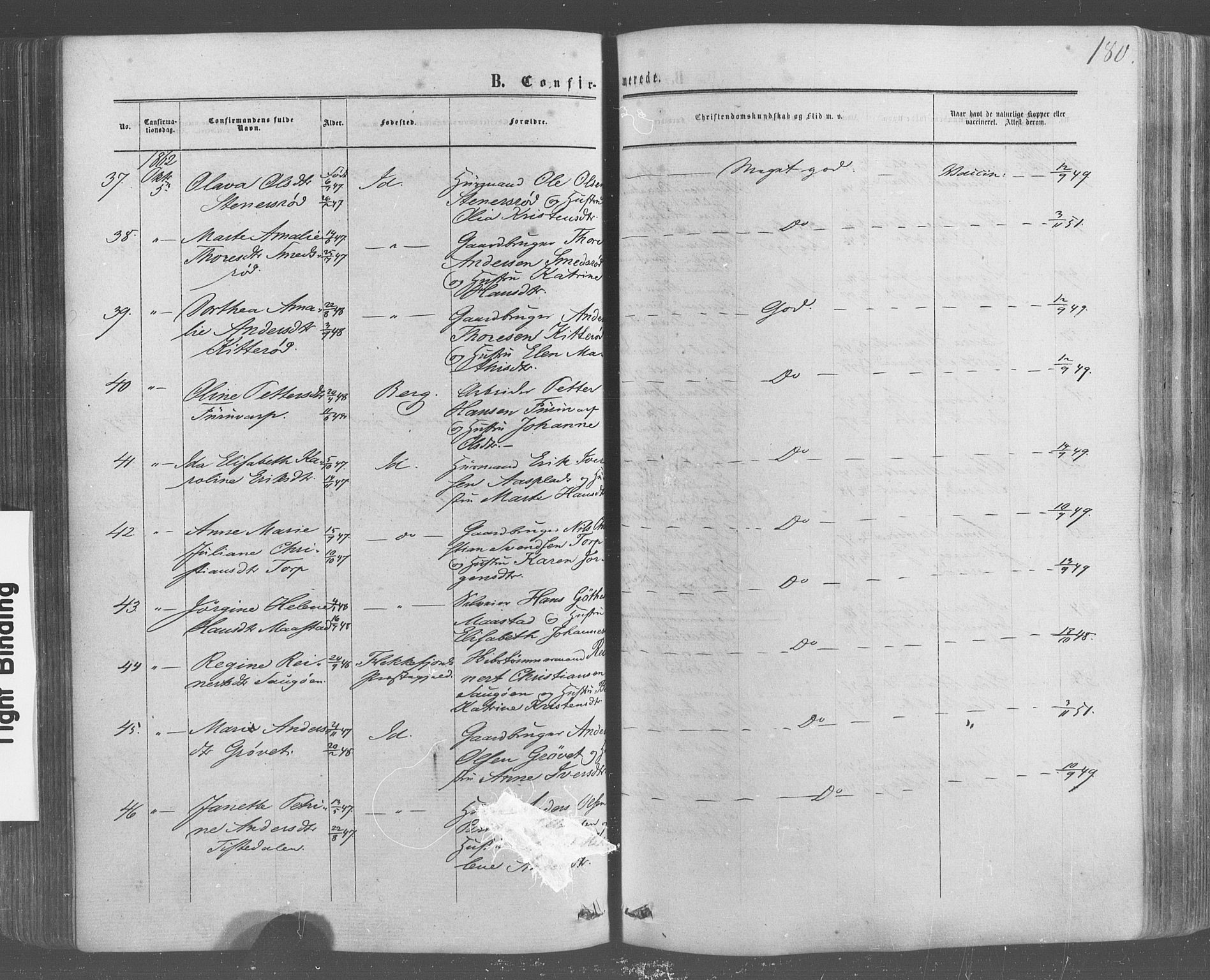 Idd prestekontor Kirkebøker, SAO/A-10911/F/Fc/L0005: Parish register (official) no. III 5, 1861-1877, p. 180