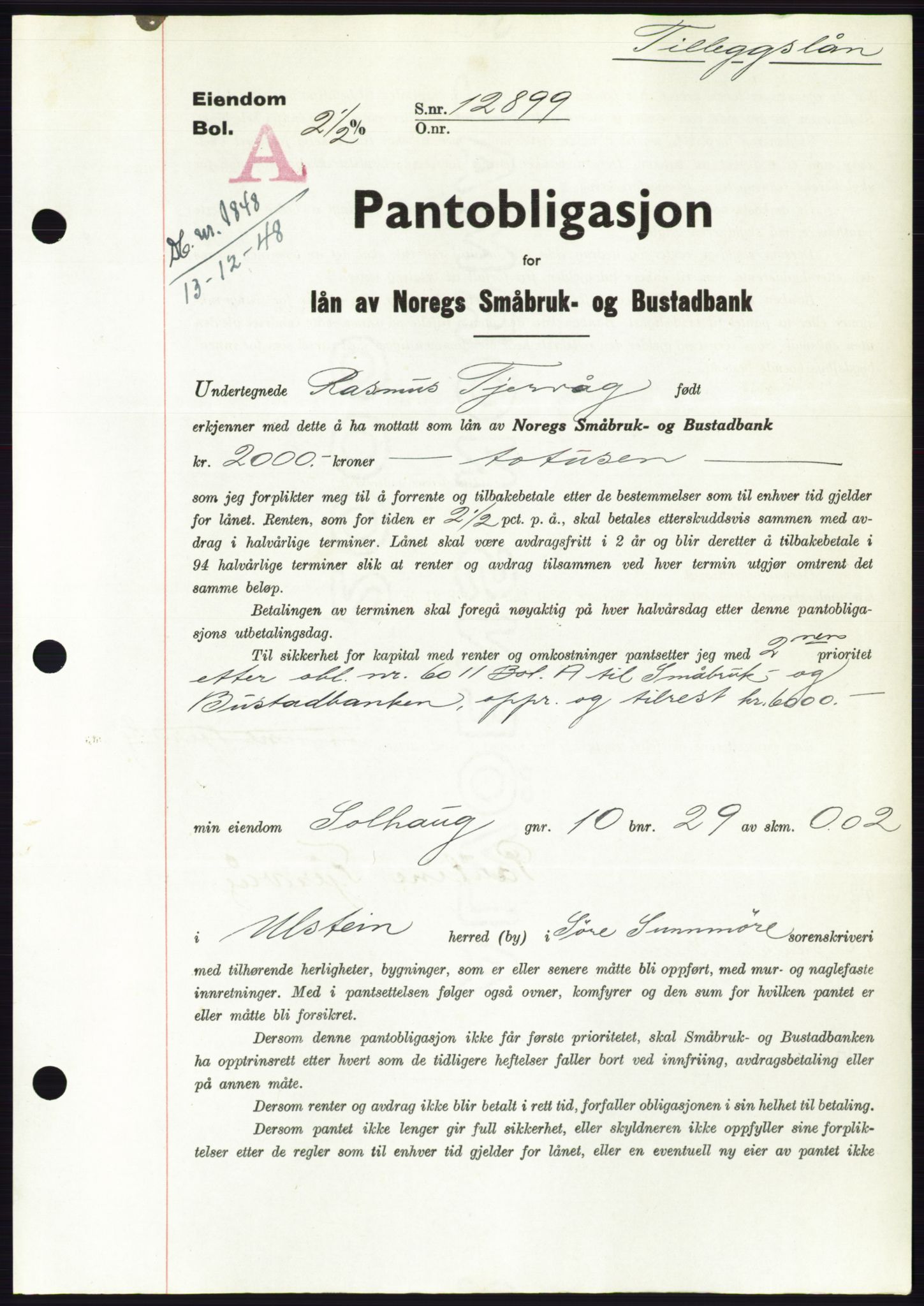 Søre Sunnmøre sorenskriveri, AV/SAT-A-4122/1/2/2C/L0116: Mortgage book no. 4B, 1948-1949, Diary no: : 1848/1948