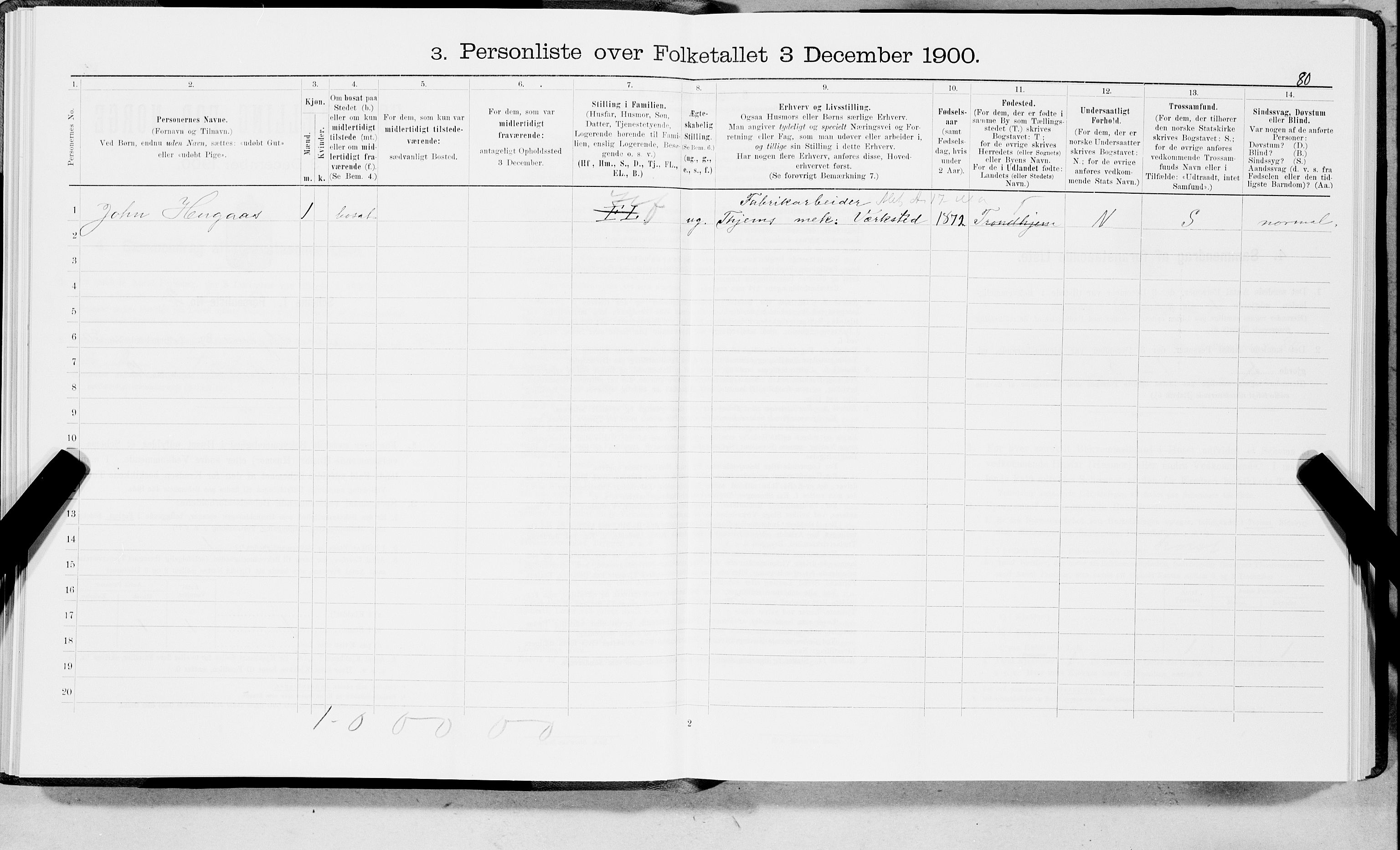 SAT, 1900 census for Trondheim, 1900, p. 16253