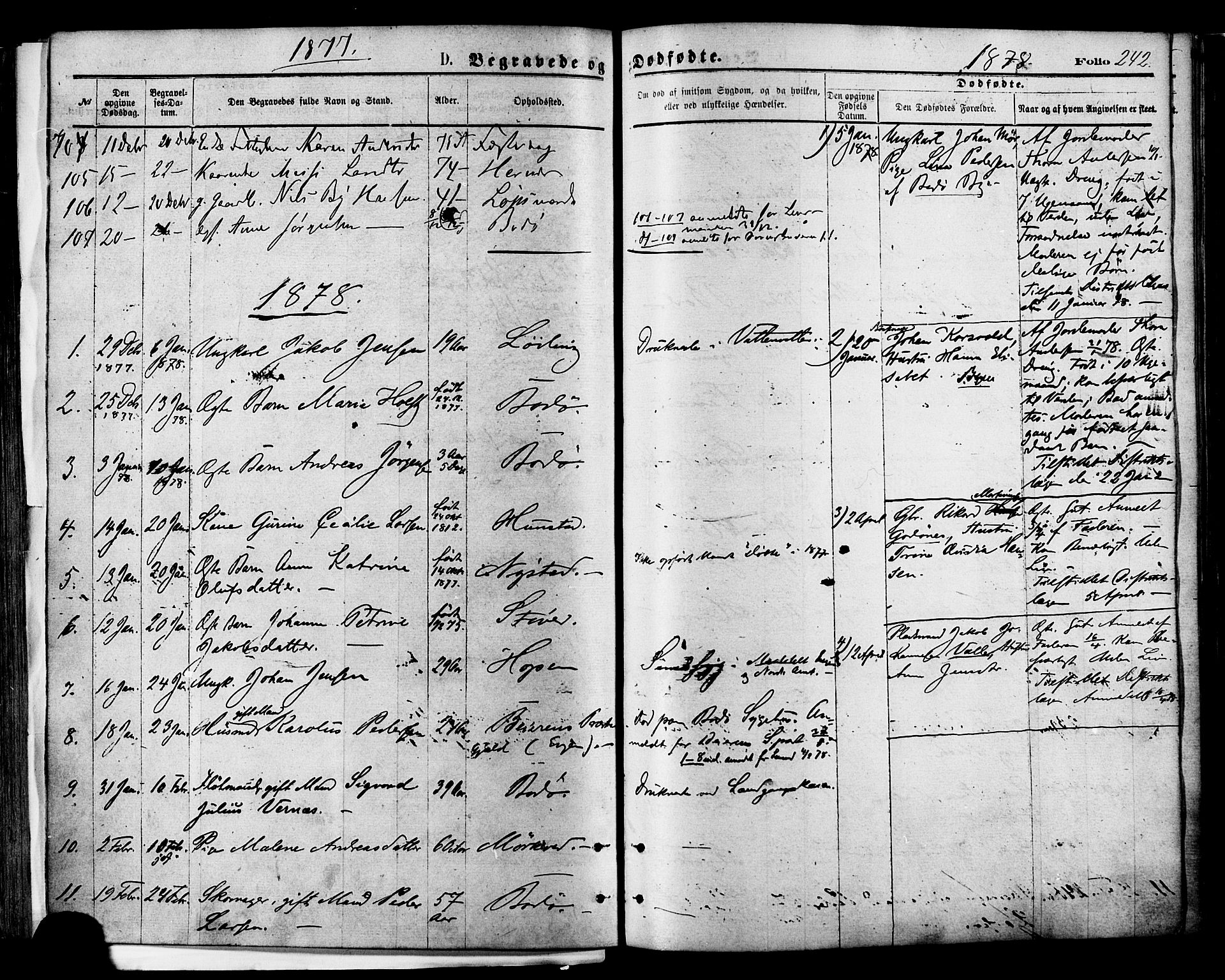 Ministerialprotokoller, klokkerbøker og fødselsregistre - Nordland, SAT/A-1459/801/L0009: Parish register (official) no. 801A09, 1876-1883, p. 242