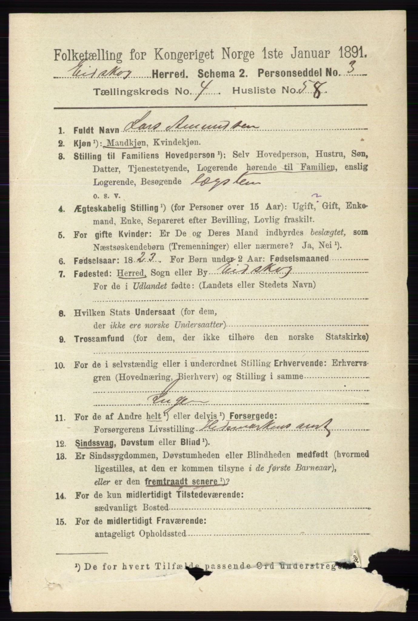 RA, 1891 census for 0420 Eidskog, 1891, p. 1948