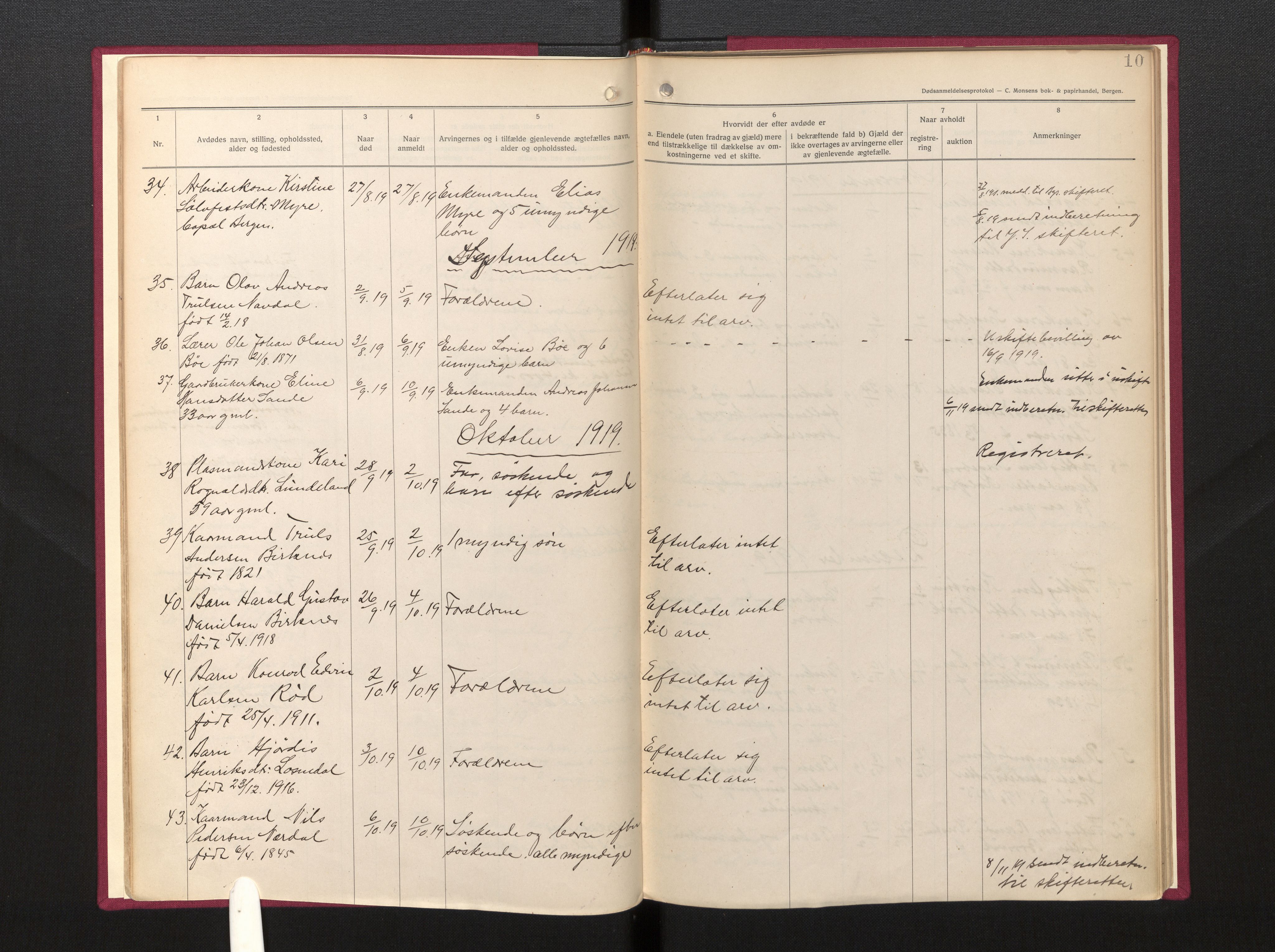 Lensmannen i Gulen, AV/SAB-A-27901/0006/L0008: Dødsfallprotokoll, 1918-1932, p. 10