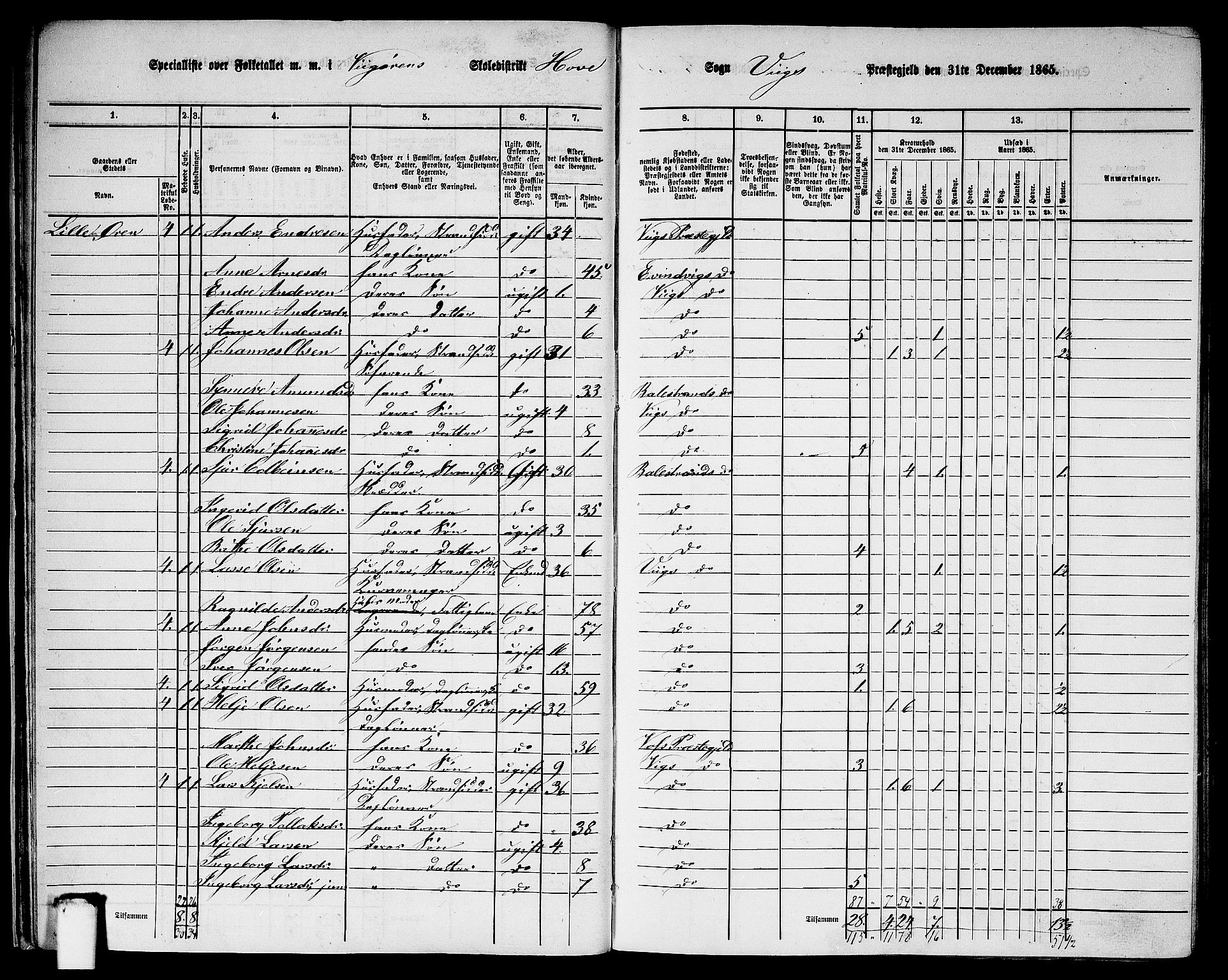 RA, 1865 census for Vik, 1865, p. 27