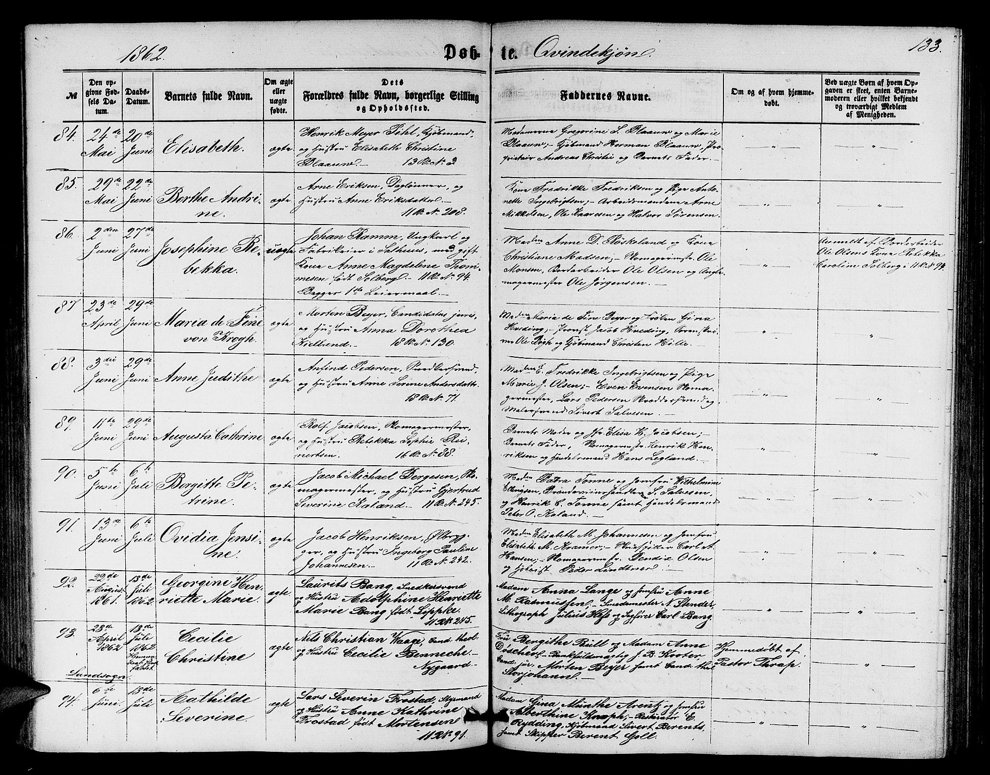 Domkirken sokneprestembete, SAB/A-74801/H/Hab/L0012: Parish register (copy) no. B 5, 1862-1869, p. 133