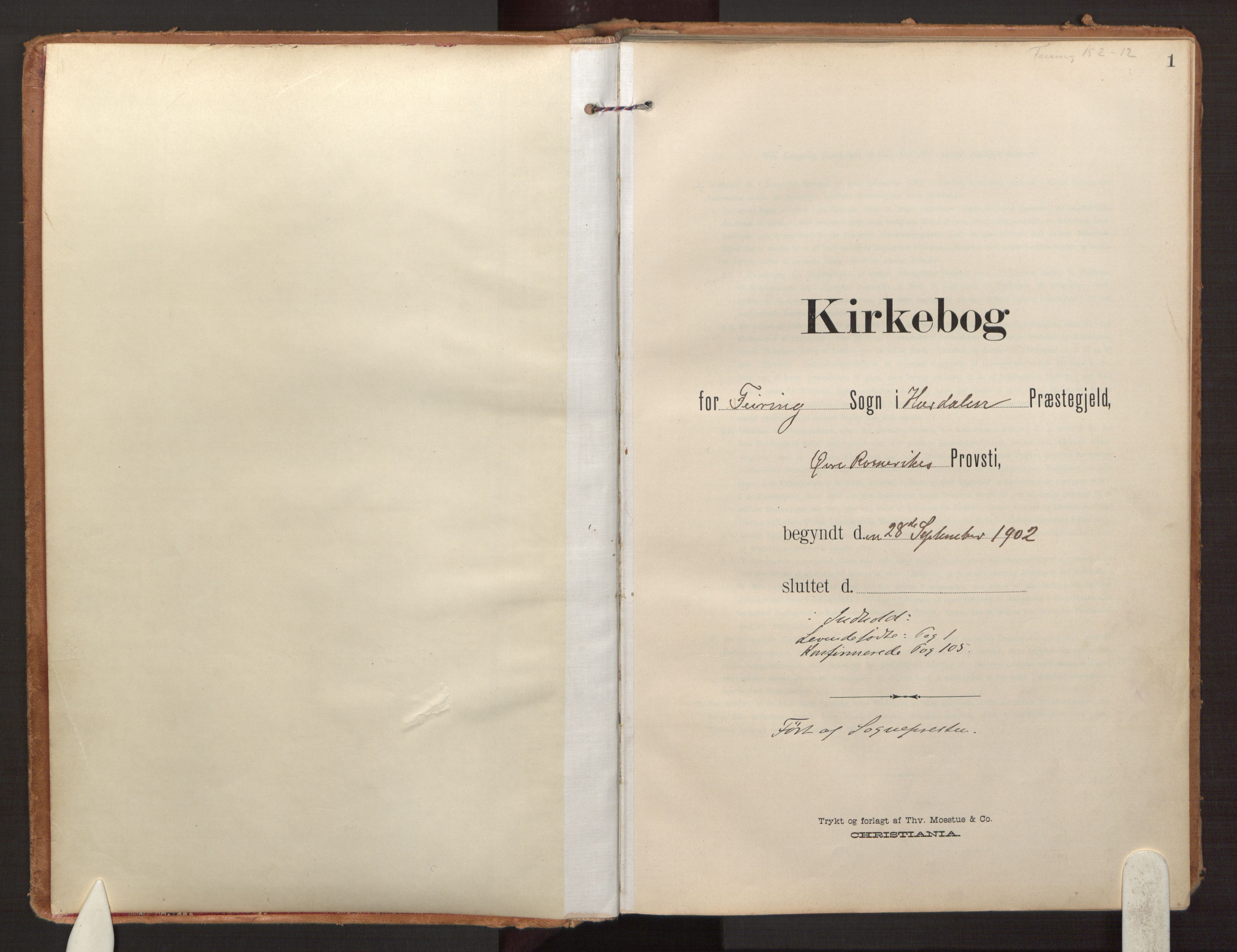 Hurdal prestekontor Kirkebøker, SAO/A-10889/F/Fb/L0004: Parish register (official) no. II 4, 1902-1924, p. 1