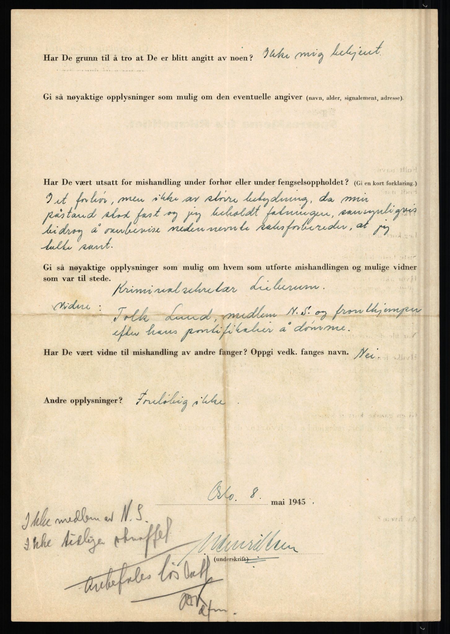 Rikspolitisjefen, AV/RA-S-1560/L/L0007: Heen, Erik C. - Iversen, Trygve, 1940-1945, p. 104