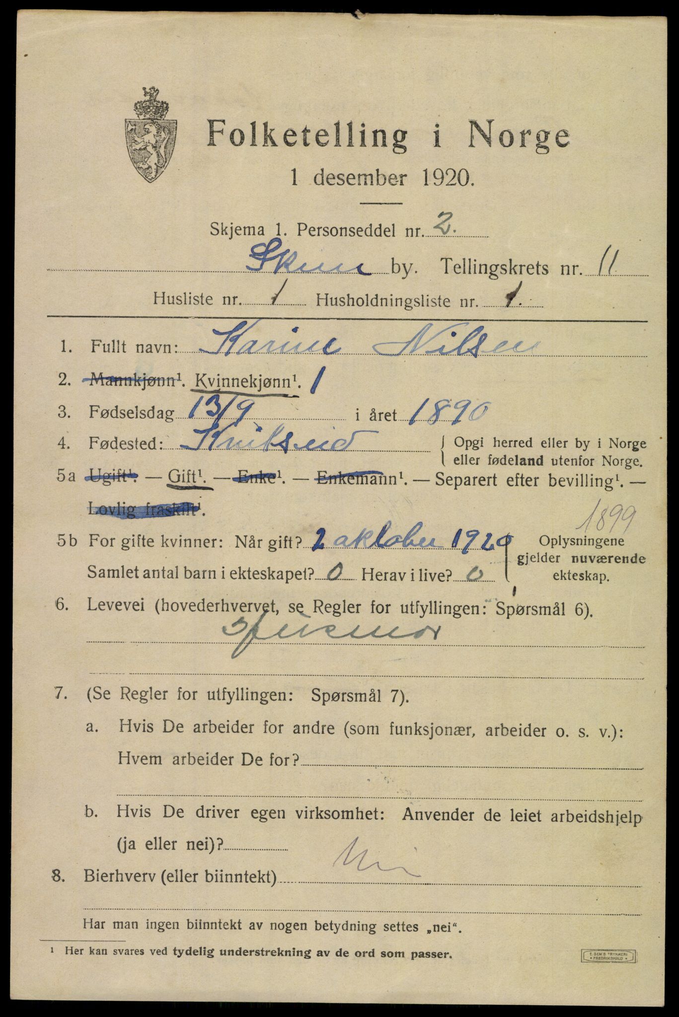 SAKO, 1920 census for Skien, 1920, p. 35268