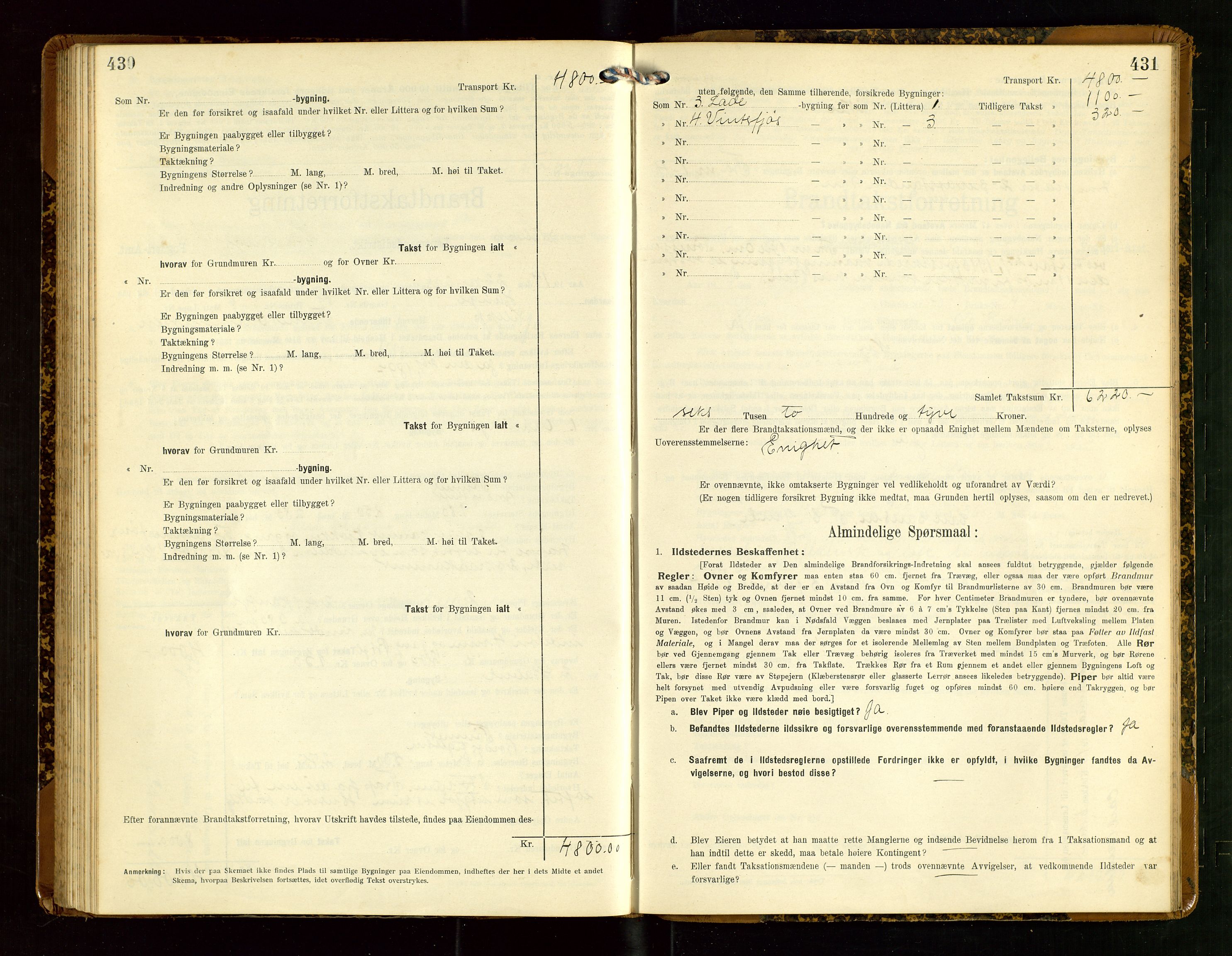 Klepp lensmannskontor, AV/SAST-A-100163/Goc/L0007: "Brandtaxationsprotokol" m/register, 1911-1915, p. 430-431