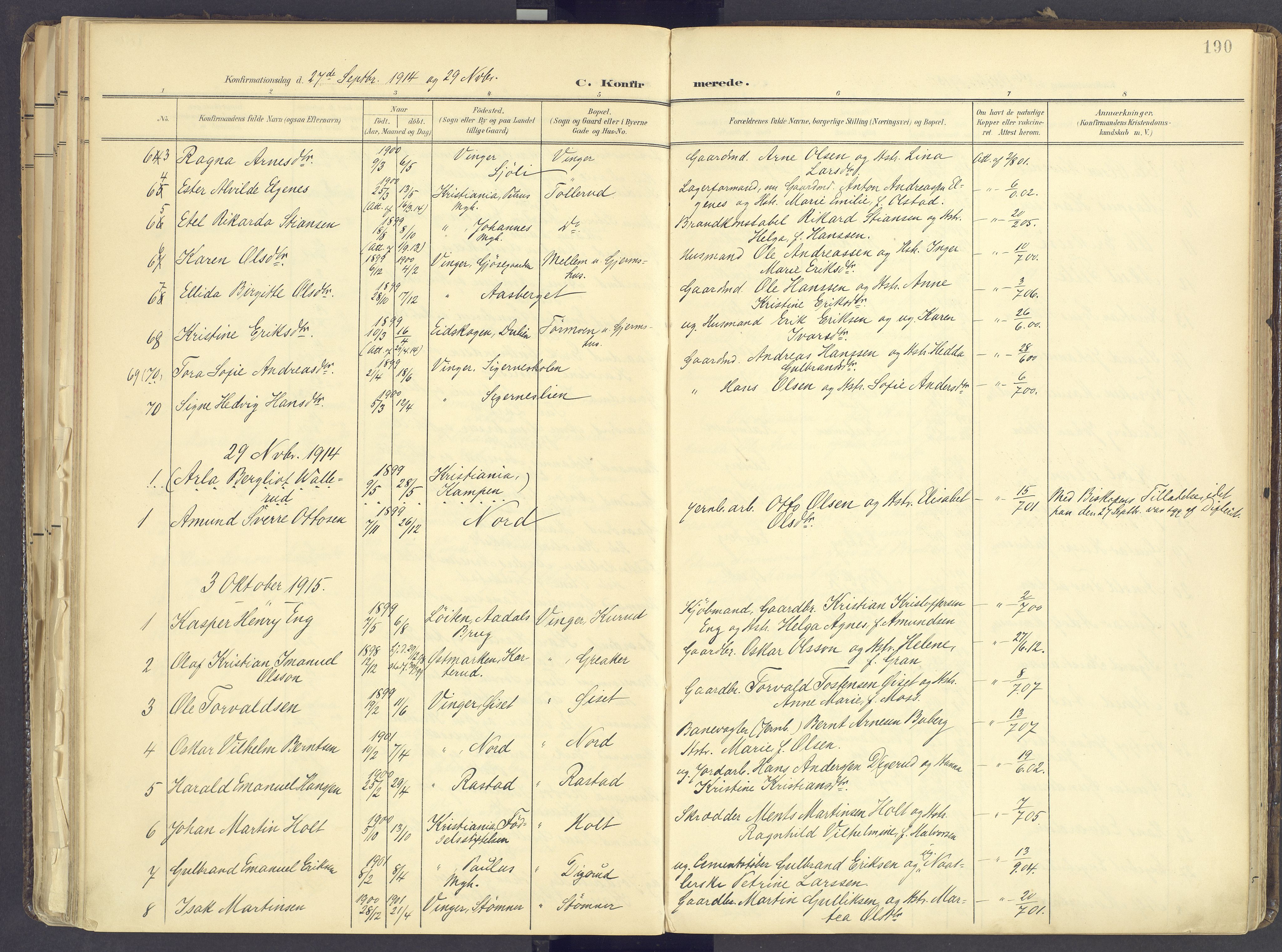 Vinger prestekontor, AV/SAH-PREST-024/H/Ha/Haa/L0017: Parish register (official) no. 17, 1901-1927, p. 190