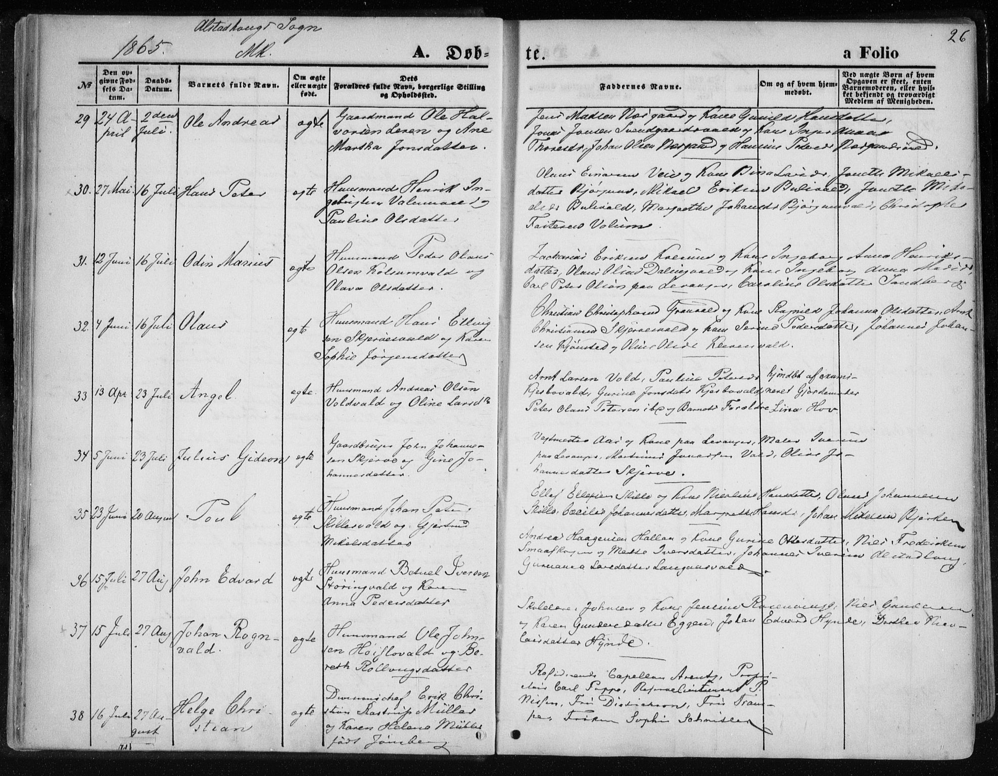 Ministerialprotokoller, klokkerbøker og fødselsregistre - Nord-Trøndelag, AV/SAT-A-1458/717/L0157: Parish register (official) no. 717A08 /1, 1863-1877, p. 26