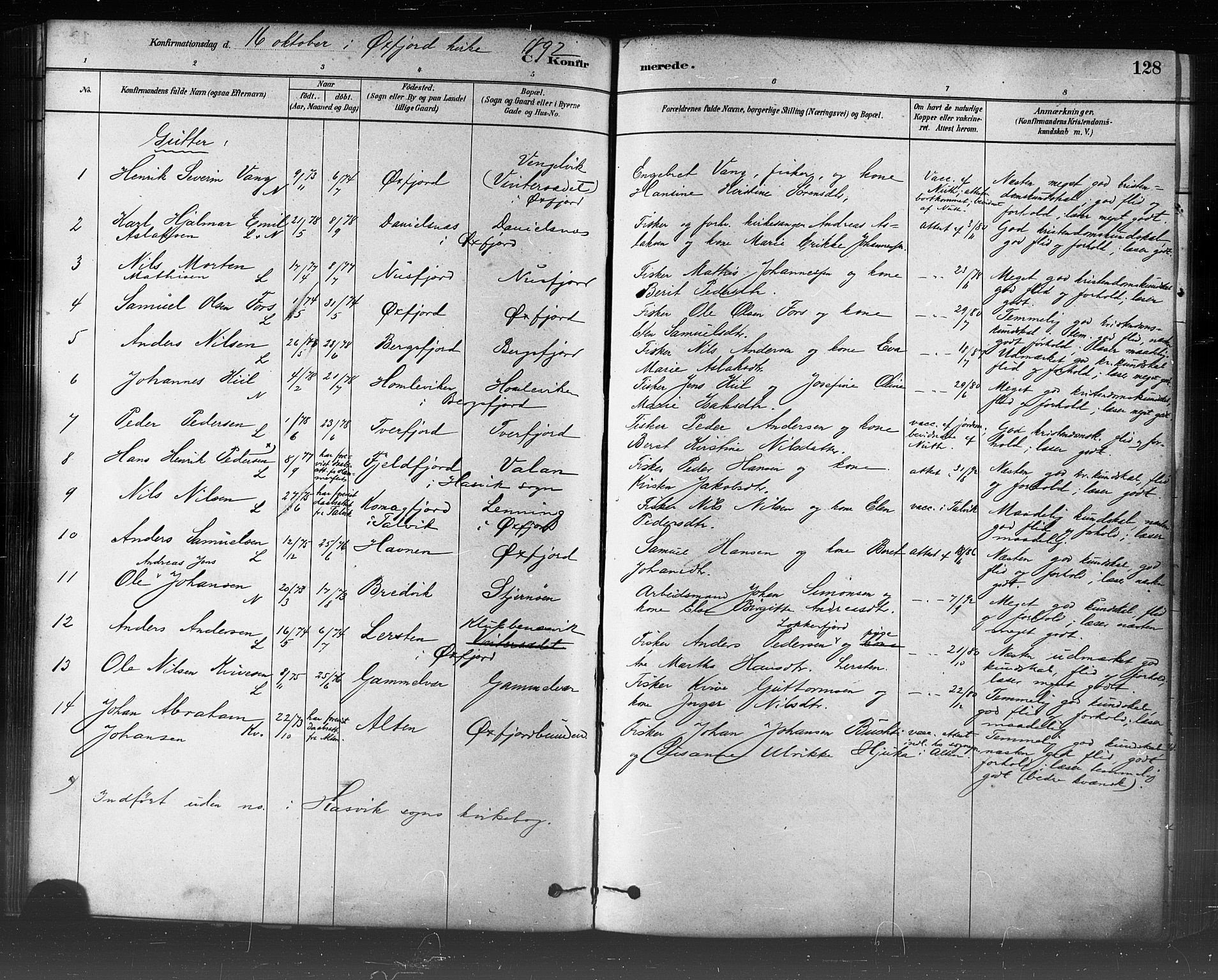 Loppa sokneprestkontor, SATØ/S-1339/H/Ha/L0006kirke: Parish register (official) no. 6, 1879-1895, p. 128