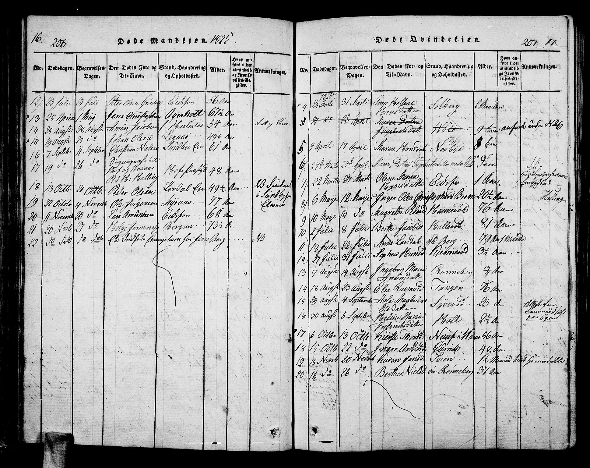 Hof kirkebøker, SAKO/A-64/F/Fa/L0004: Parish register (official) no. I 4, 1814-1843, p. 206-207
