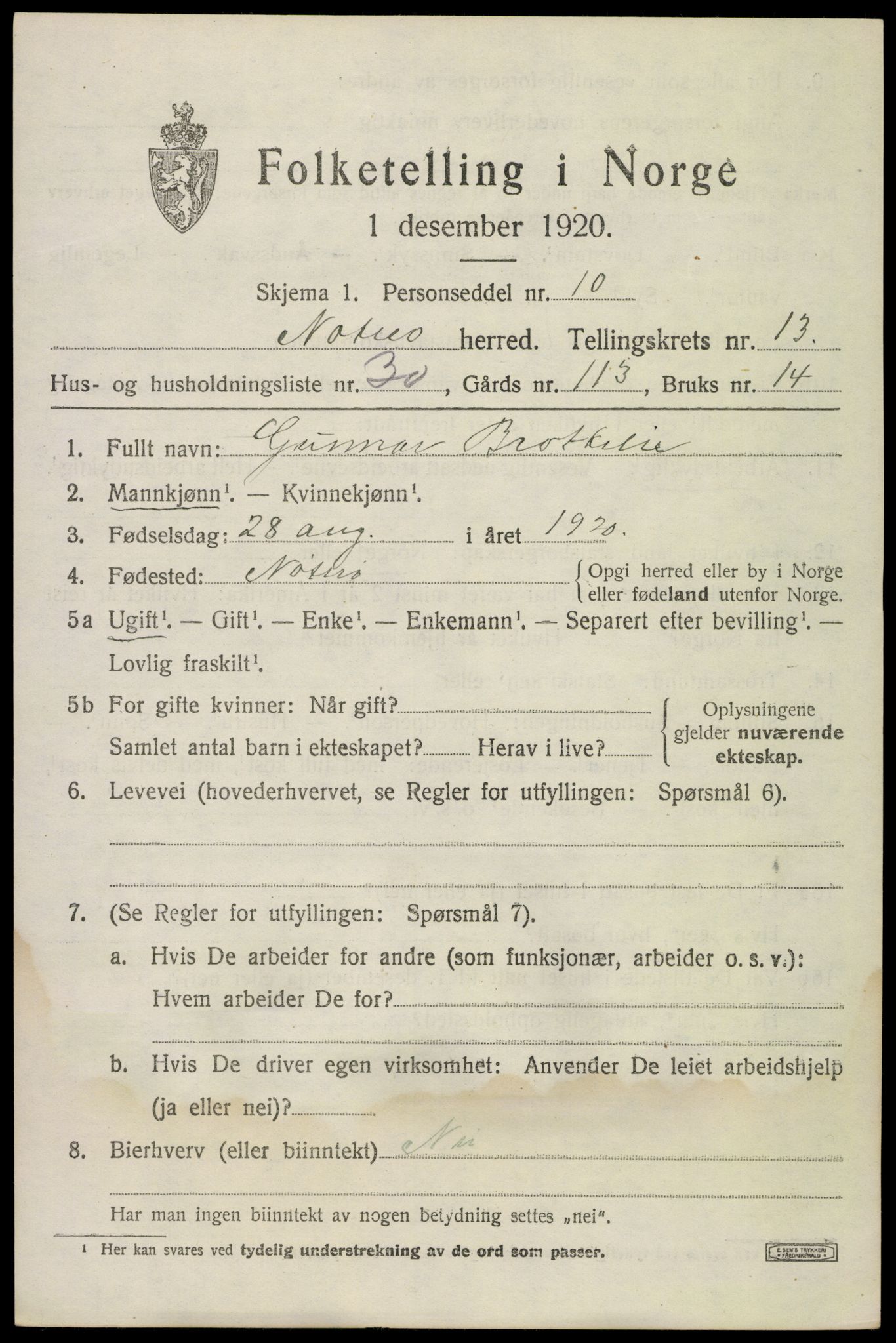 SAKO, 1920 census for Nøtterøy, 1920, p. 15515