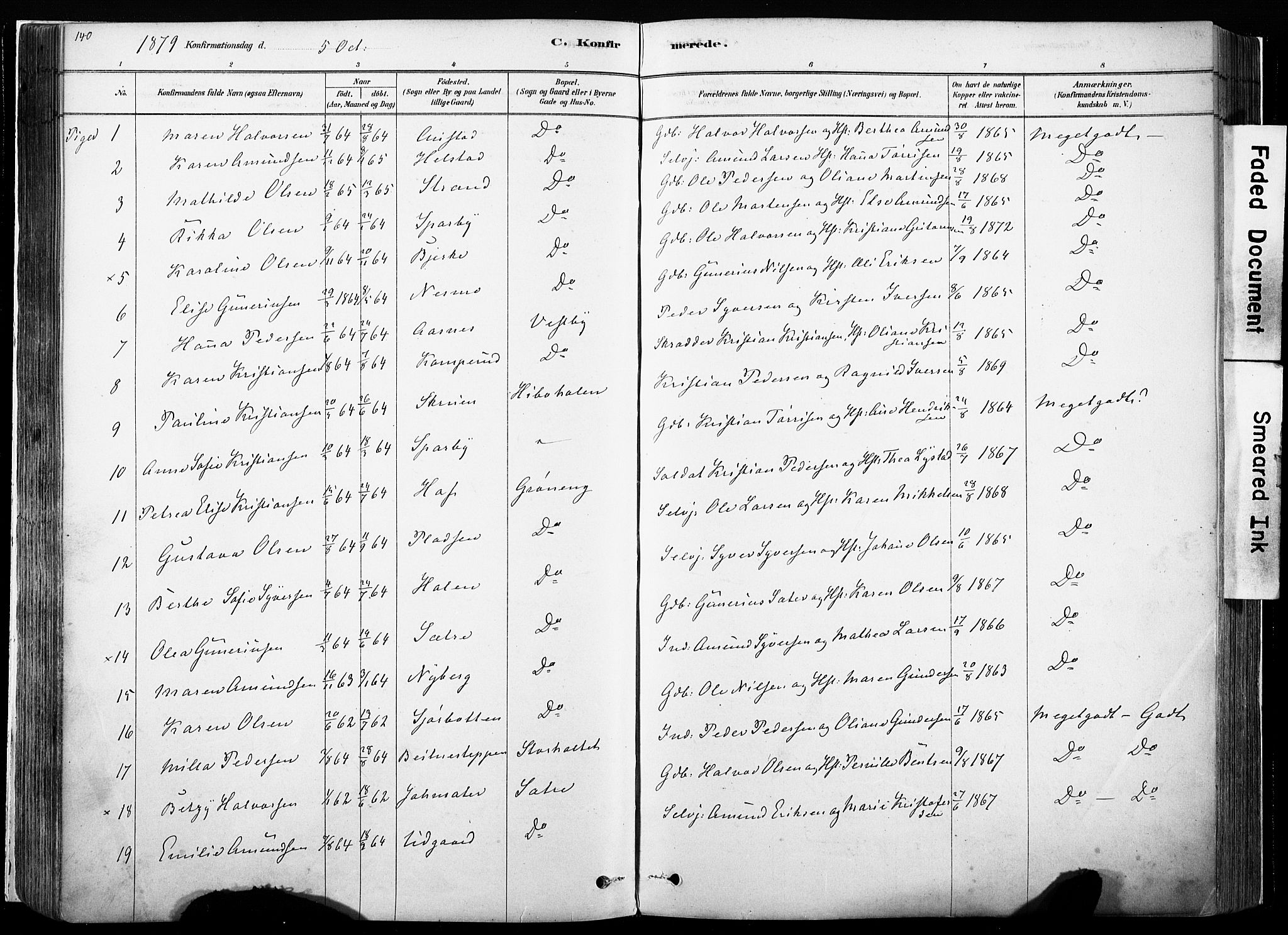 Hof prestekontor, AV/SAH-PREST-038/H/Ha/Haa/L0010: Parish register (official) no. 10, 1878-1909, p. 140