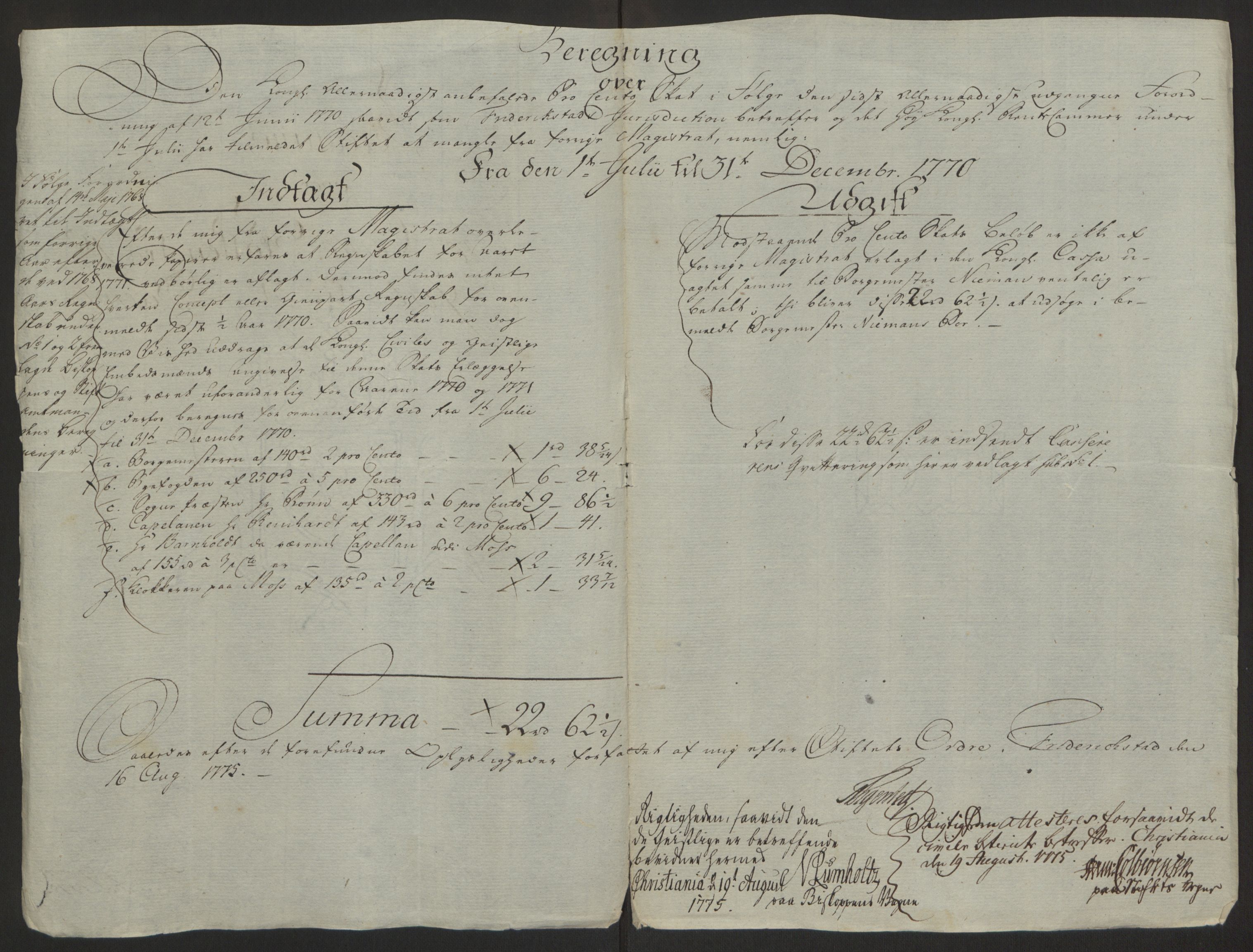 Rentekammeret inntil 1814, Reviderte regnskaper, Byregnskaper, AV/RA-EA-4066/R/Rb/L0029/0001: [B3] Kontribusjonsregnskap / Ekstraskatt, 1762-1772, p. 500