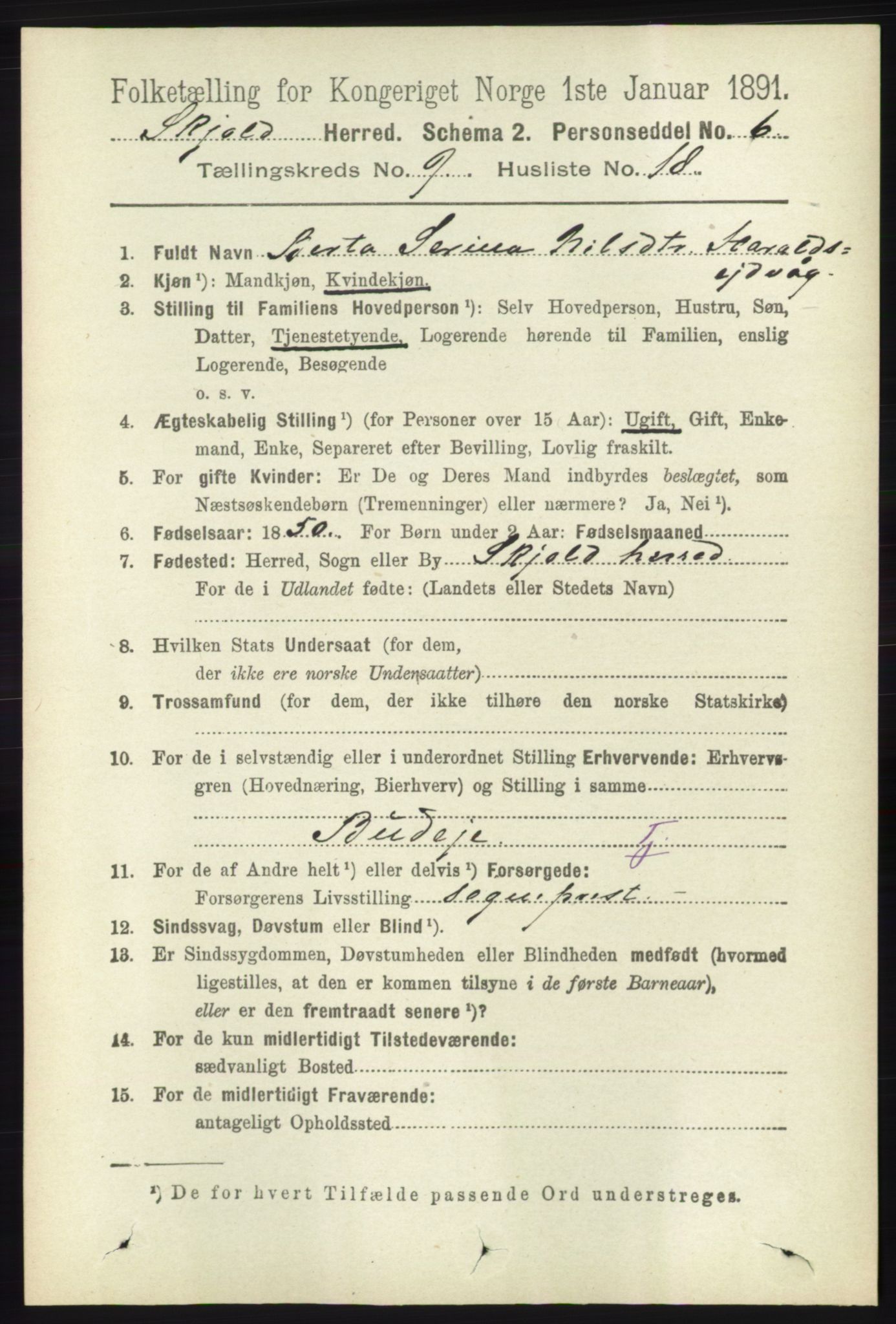RA, 1891 census for 1154 Skjold, 1891, p. 1888