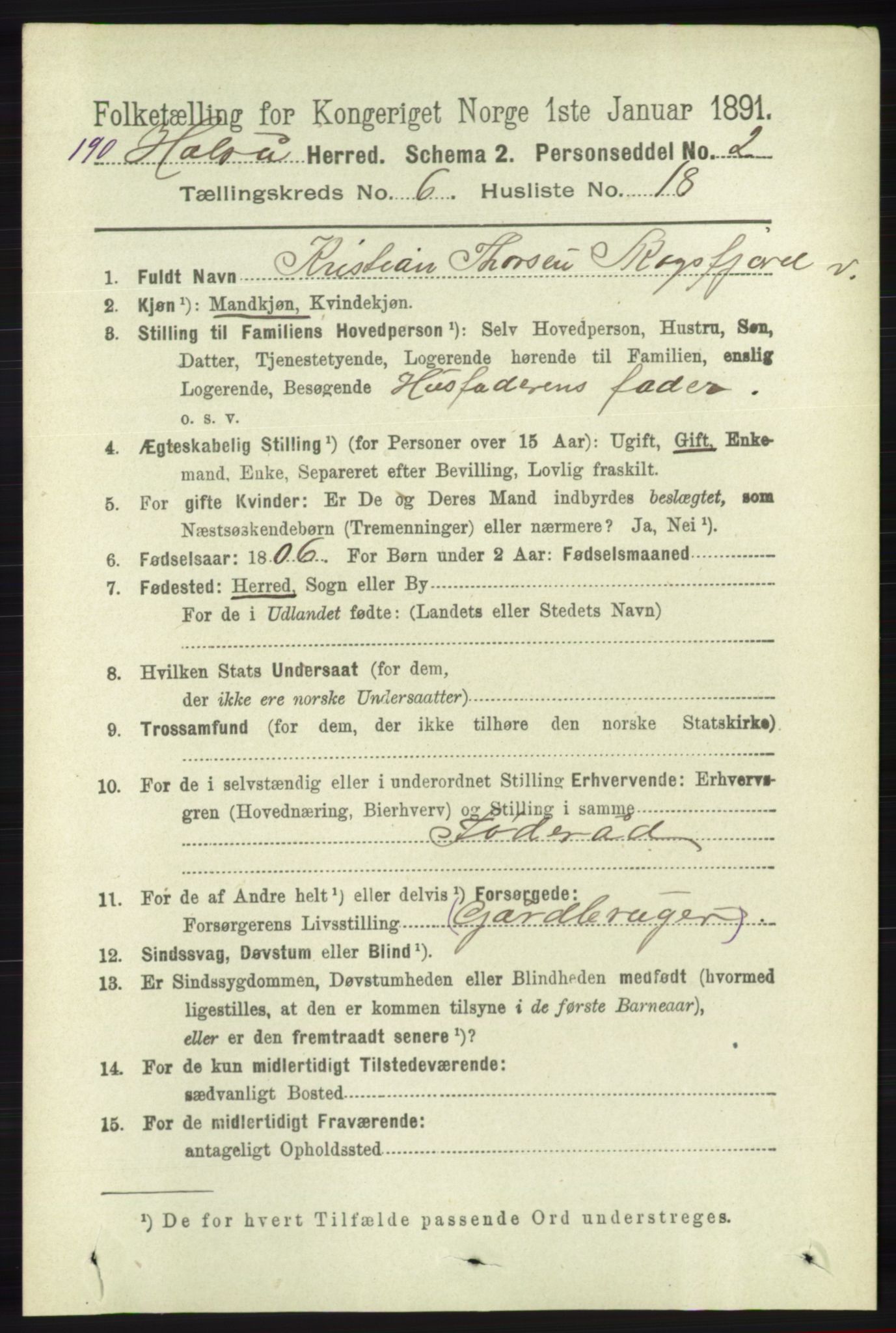 RA, 1891 census for 1019 Halse og Harkmark, 1891, p. 2479