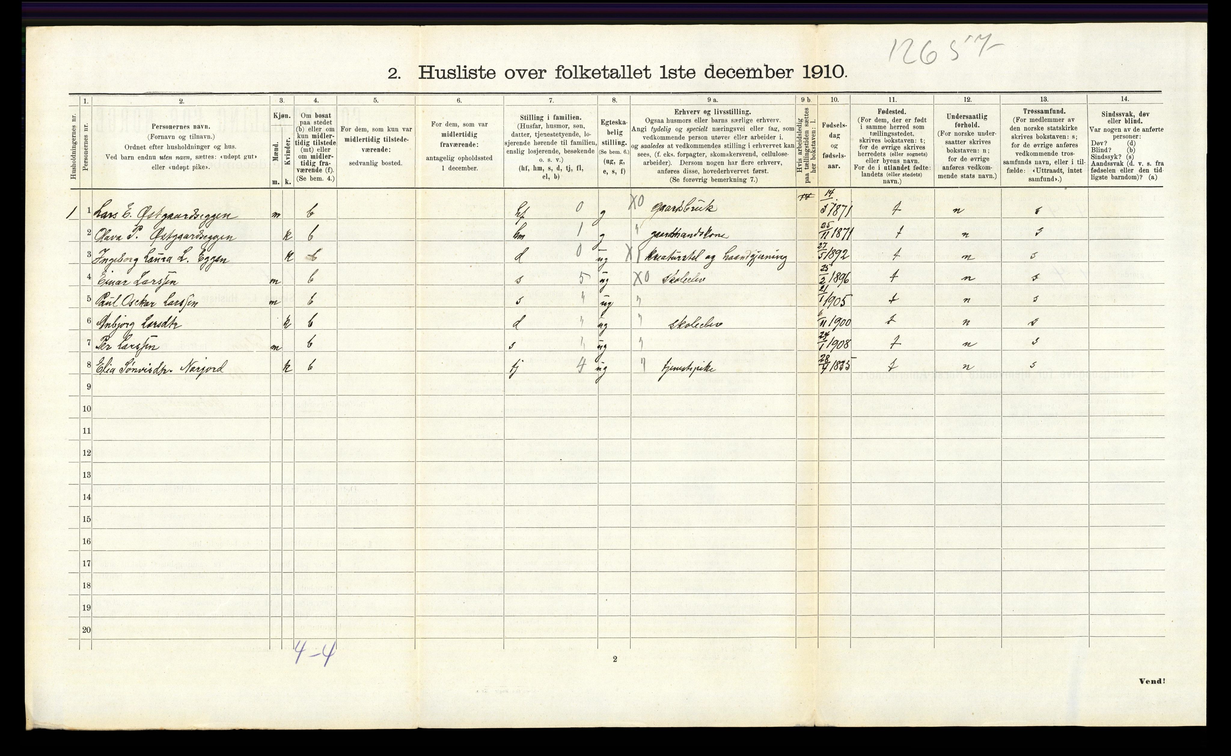 RA, 1910 census for Tolga, 1910, p. 1173