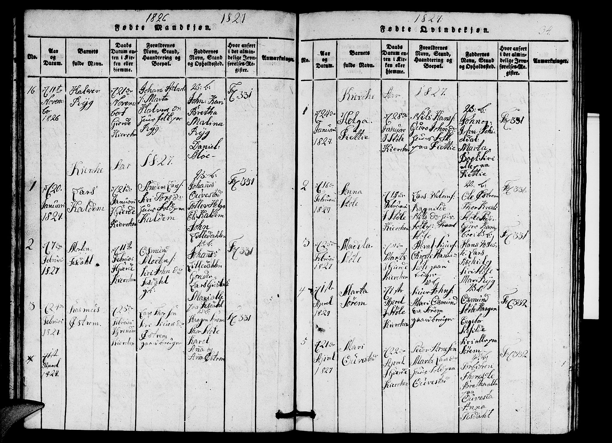 Etne sokneprestembete, SAB/A-75001/H/Hab: Parish register (copy) no. A 1, 1815-1849, p. 34