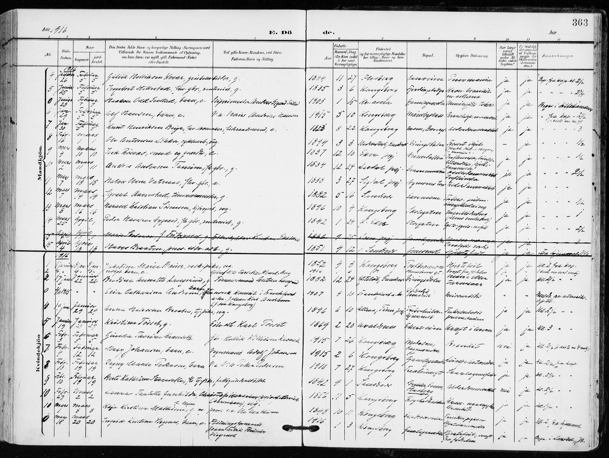 Kongsberg kirkebøker, SAKO/A-22/F/Fb/L0004: Parish register (official) no. II 4, 1906-1918, p. 363