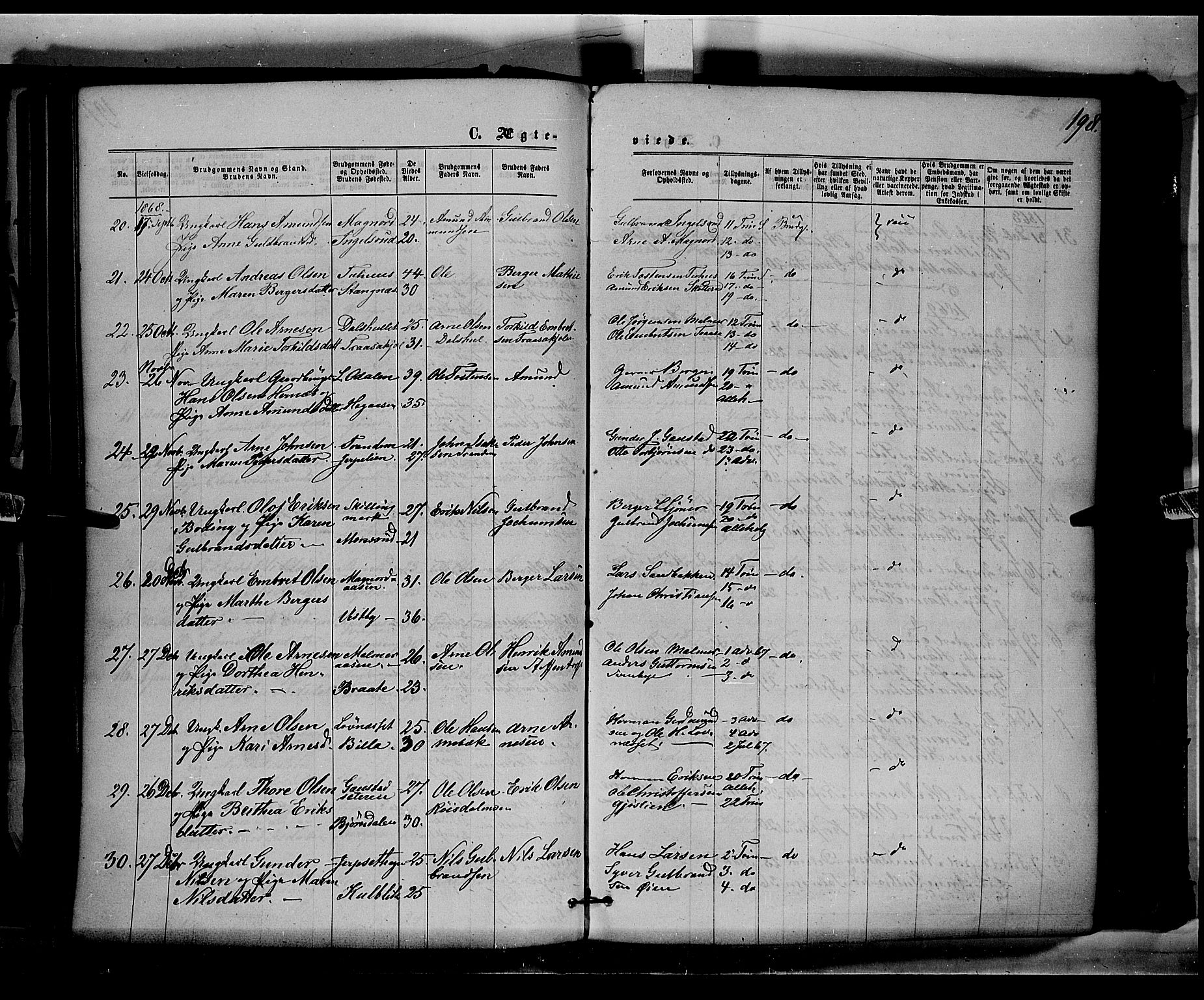 Eidskog prestekontor, AV/SAH-PREST-026/H/Ha/Haa/L0002: Parish register (official) no. 2, 1867-1878, p. 198